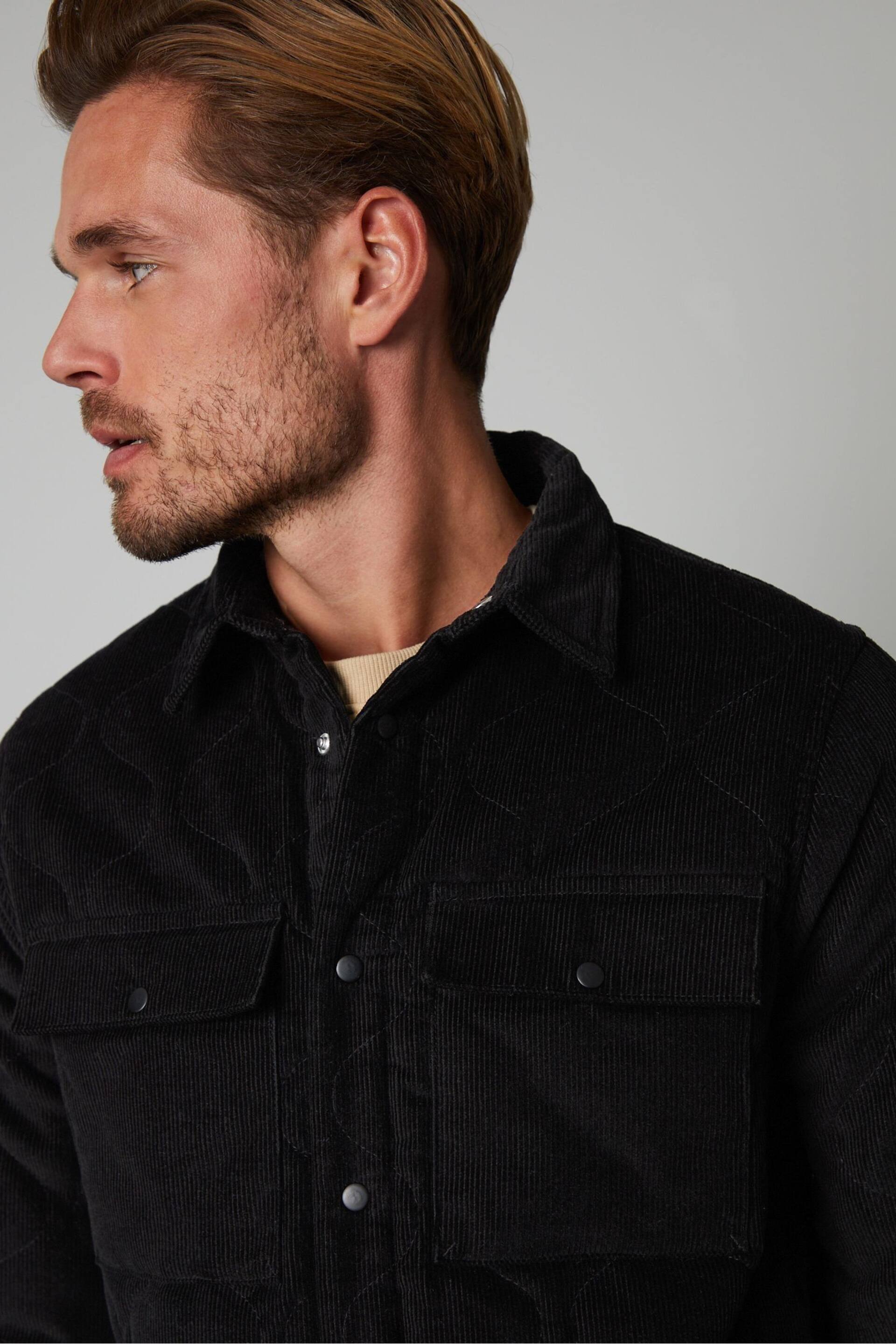 Threadbare Black Cord Overshirt With Quilted Lining - Image 4 of 4
