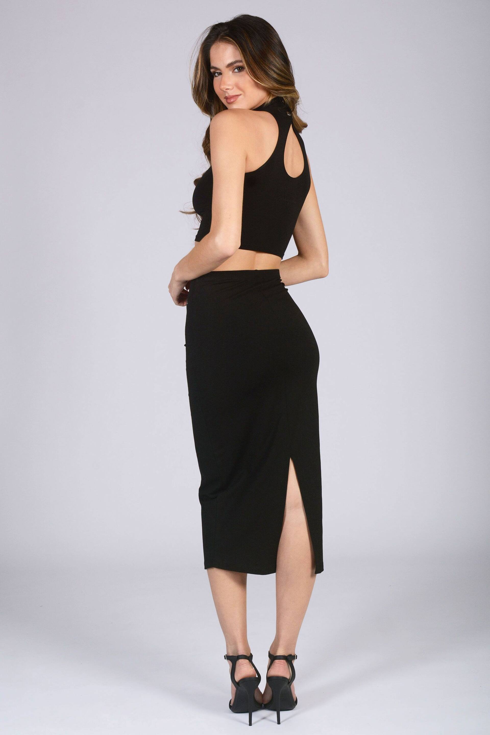 Pineapple Black Midi High Waist Womens Jersey Skirt - Image 2 of 5