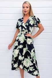 AX Paris Green Floral Printed Short Sleeve Belted Wrap Midi Dress - Image 1 of 4