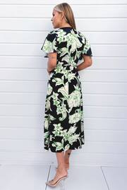 AX Paris Green Floral Printed Short Sleeve Belted Wrap Midi Dress - Image 2 of 4