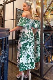 AX Paris Green Printed Elasticated Waist Bardot Midi Dress - Image 2 of 4