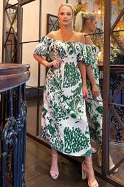 AX Paris Green Printed Elasticated Waist Bardot Midi Dress - Image 4 of 4
