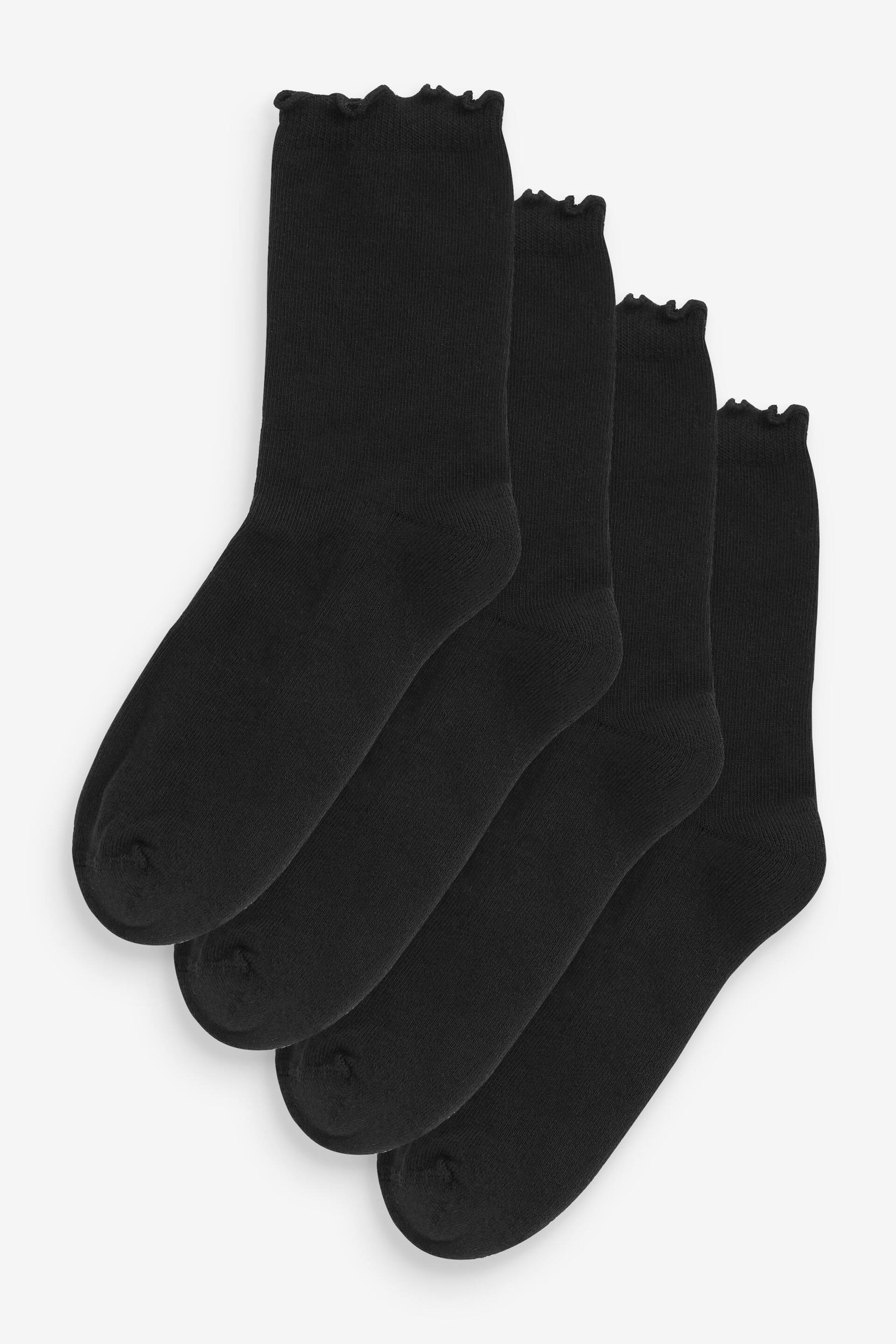 Black Frill Top Cushion Sole Ankle Socks 4 Pack - Image 1 of 5