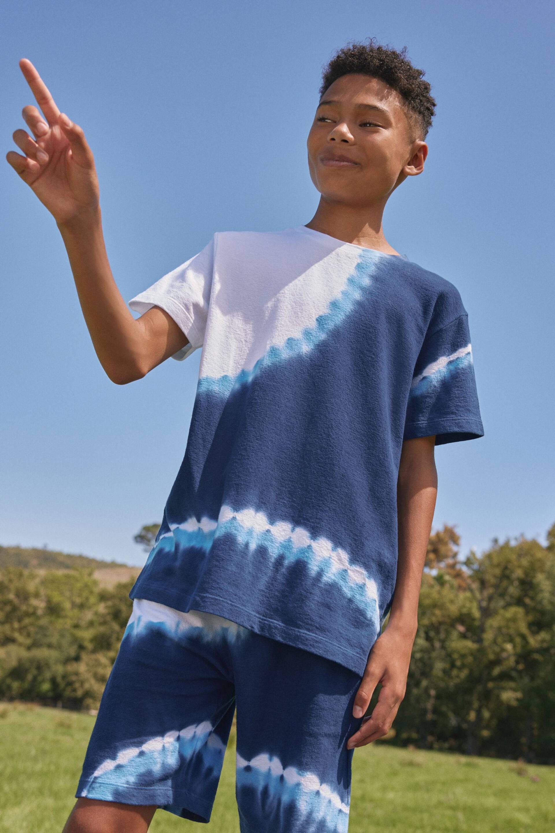 Navy Blue Tie Dye T-Shirt and Shorts Set (3-16yrs) - Image 4 of 5