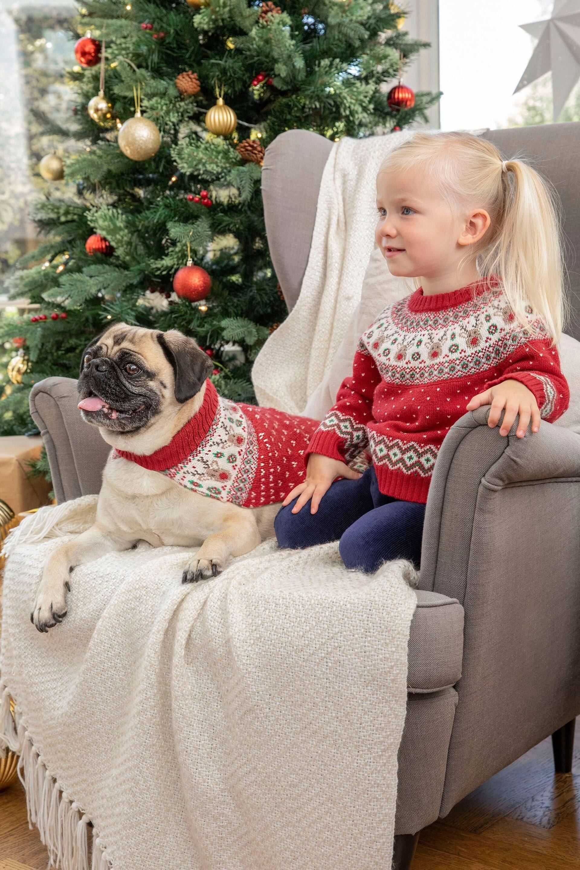 JoJo Maman Bébé Red Reindeer Fair Isle Pets Jumper - Image 3 of 3