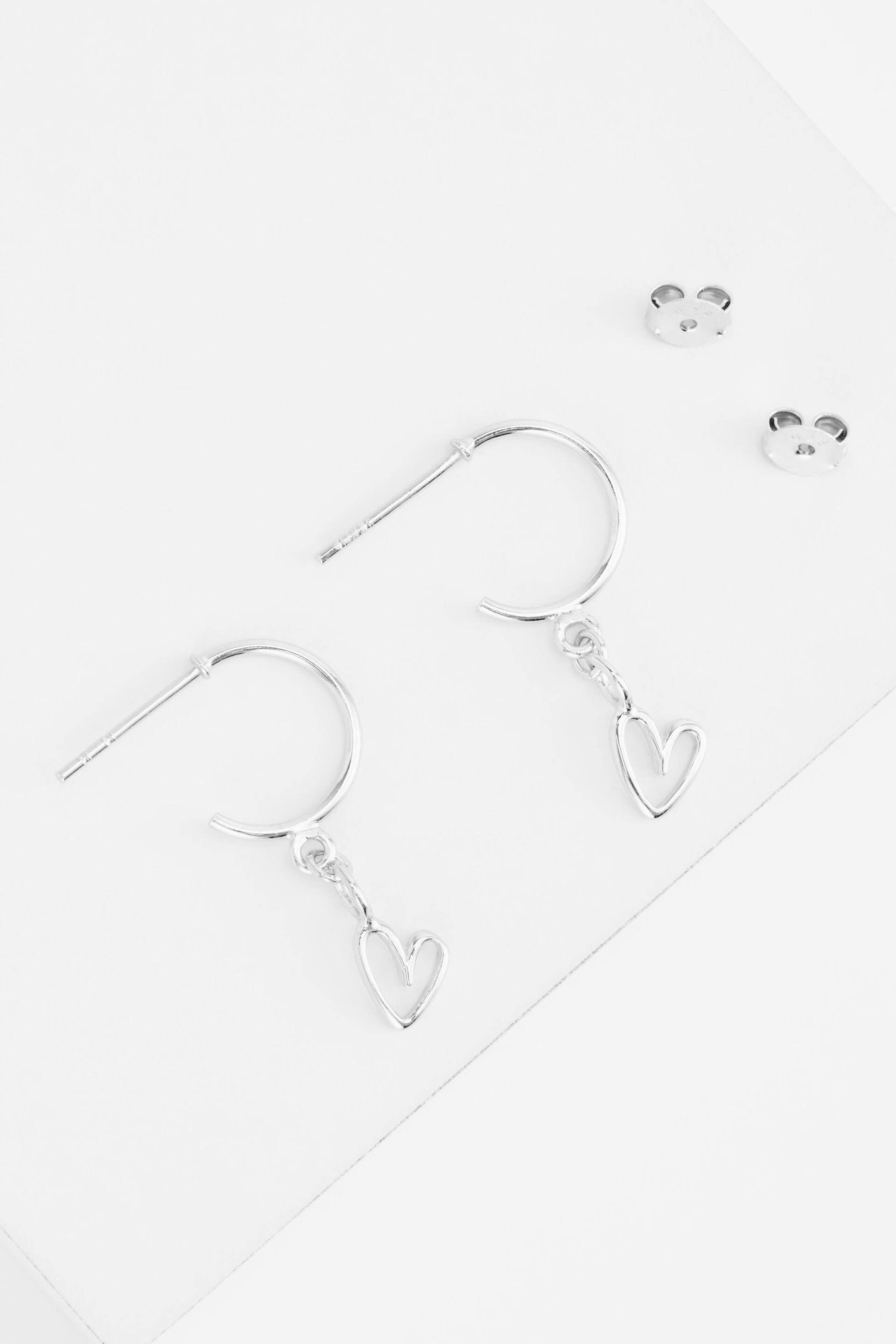 Sterling Silver Heart Drop Hoop Earrings - Image 3 of 3