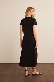 Black Ribbed T-Shirt Style Column Maxi Dress With Slit Detail - Image 2 of 6