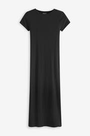 Black Ribbed T-Shirt Style Column Maxi Dress With Slit Detail - Image 5 of 6