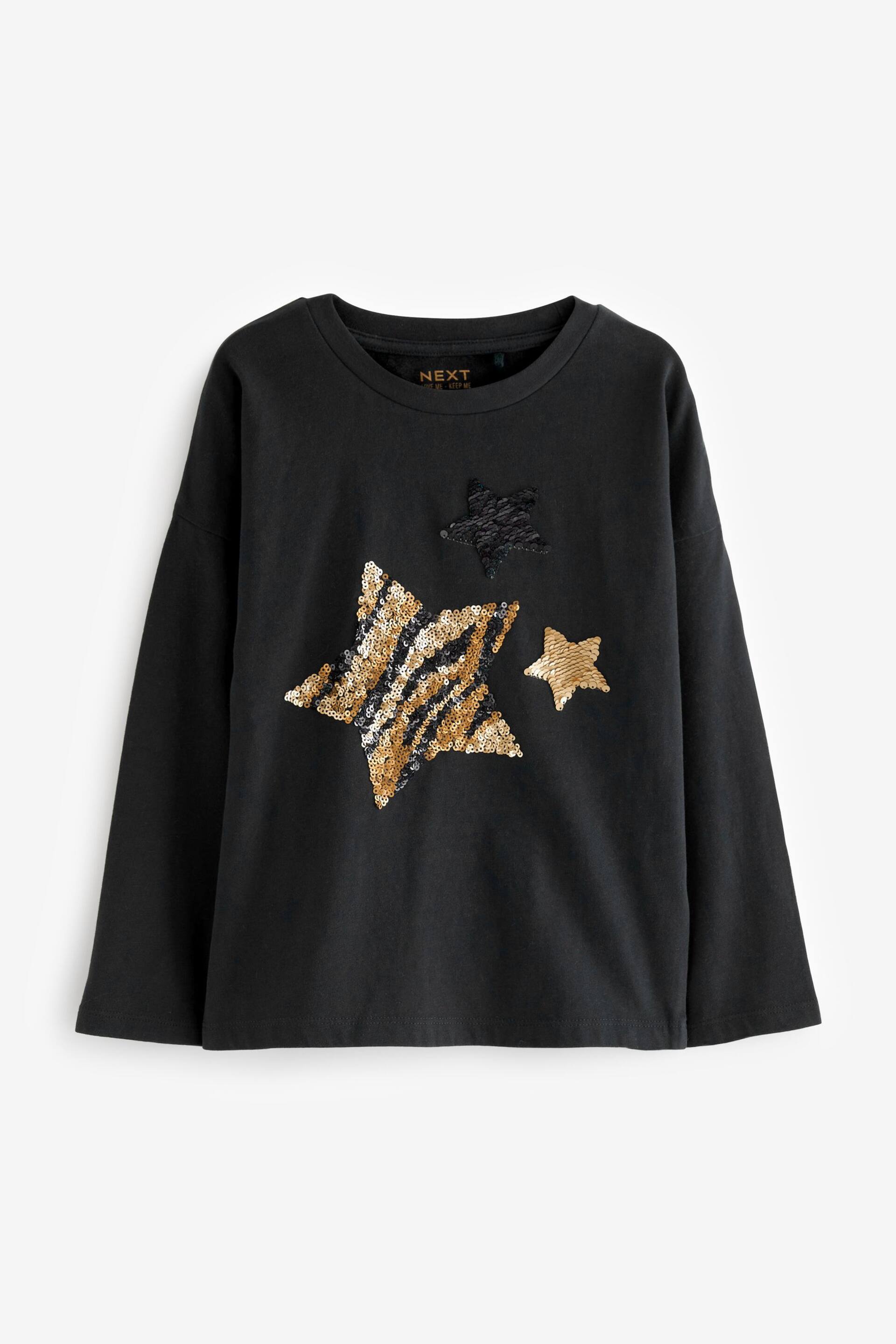 Black Sequin Star Long Sleeve T-Shirt (3-16yrs) - Image 5 of 7