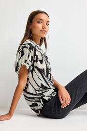 Monochrome Swirl Gathered Short Sleeve Textured Boxy T-Shirt - Image 3 of 7