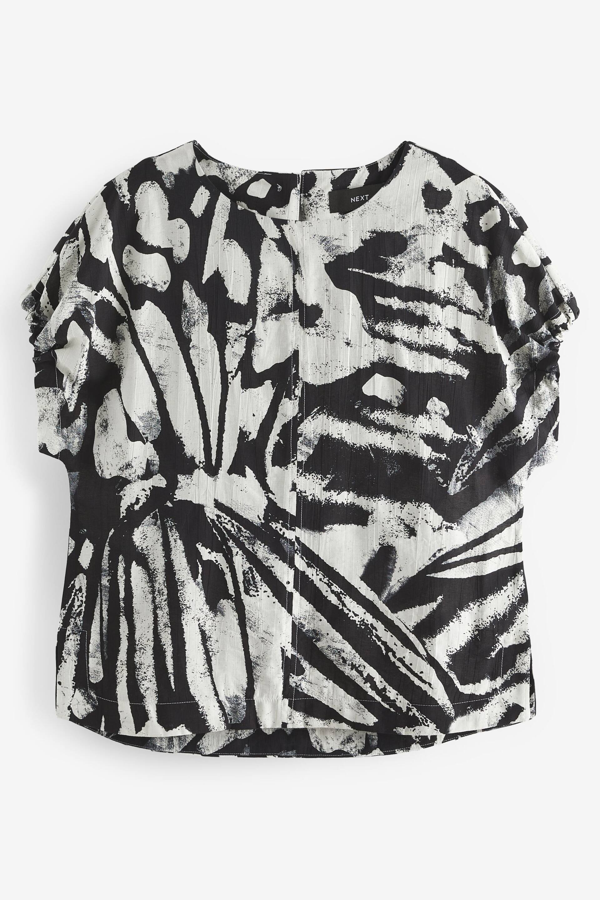 Monochrome Swirl Gathered Short Sleeve Textured Boxy T-Shirt - Image 6 of 7