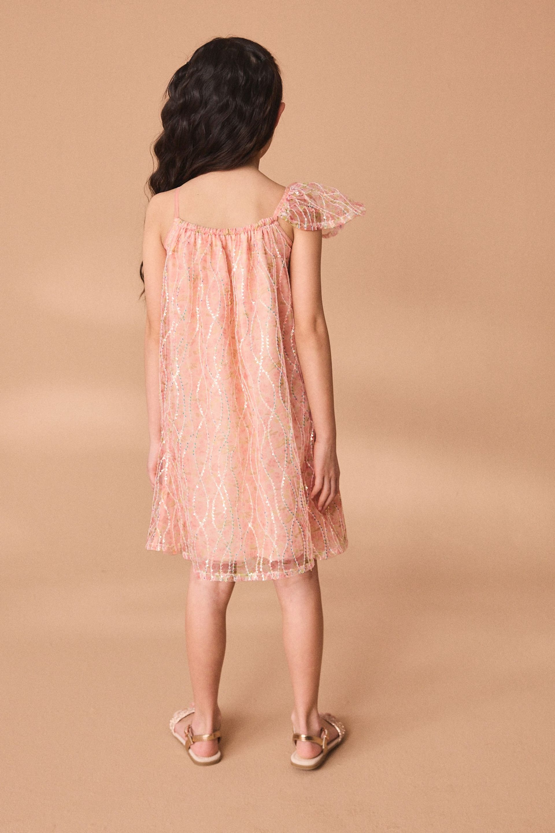 Pink Floral Sequin One Shoulder Party Dress (3-16yrs) - Image 3 of 8