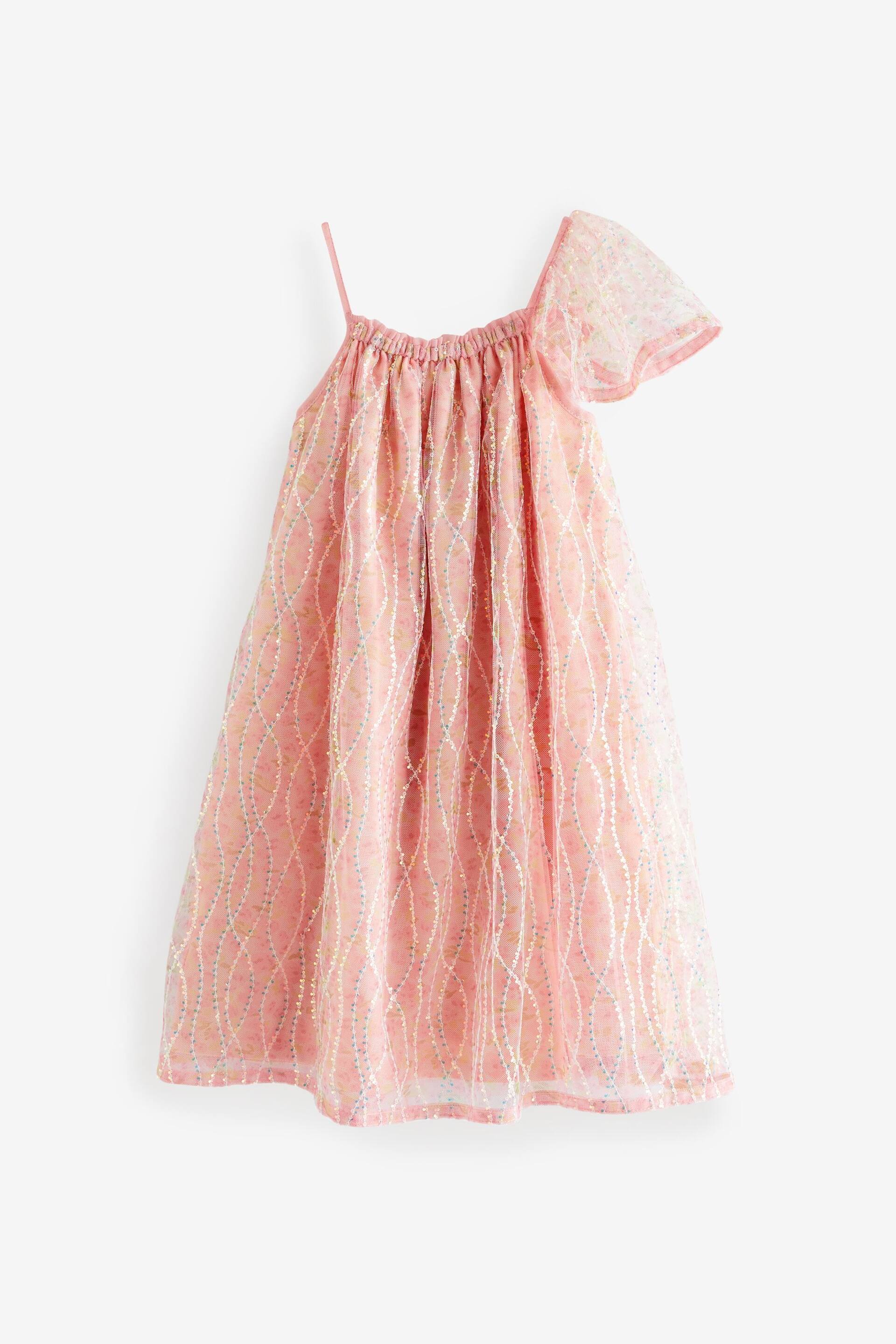 Pink Floral Sequin One Shoulder Party Dress (3-16yrs) - Image 6 of 8