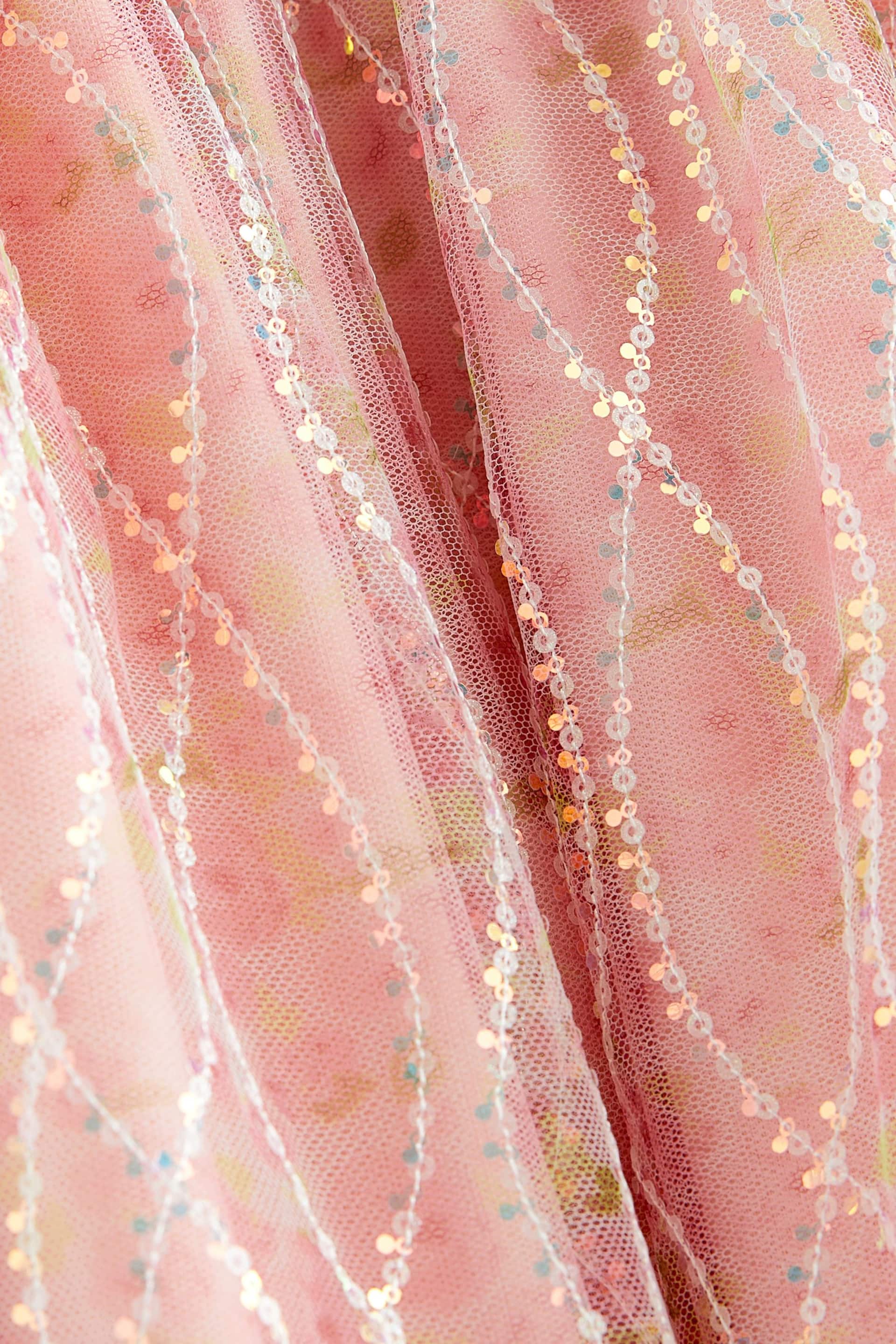 Pink Floral Sequin One Shoulder Party Dress (3-16yrs) - Image 8 of 8