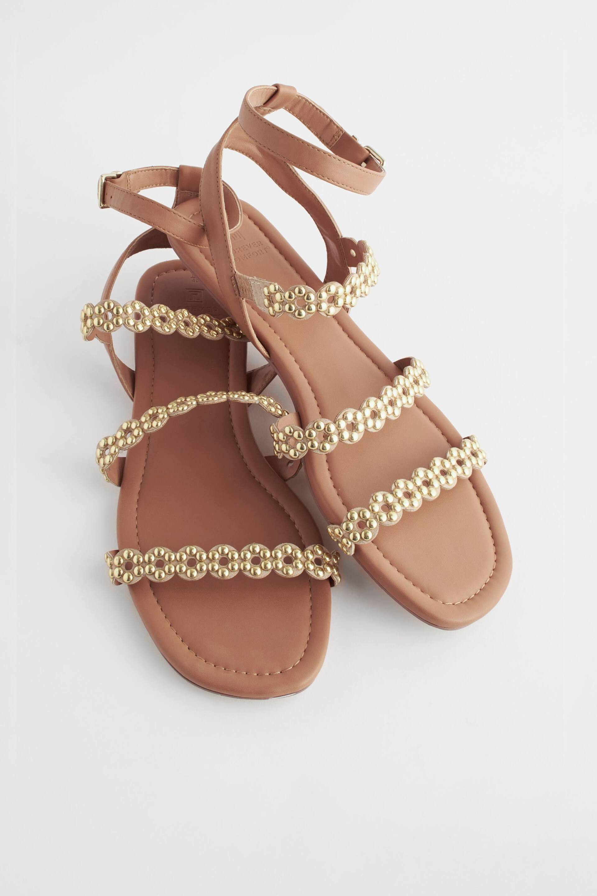 Tan Brown Regular/Wide Fit Forever Comfort® Studded Detail Sandals - Image 3 of 6