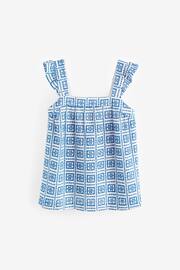Blue/White Broderie Frill Sleeve Embroidered Cami Top - Image 5 of 6