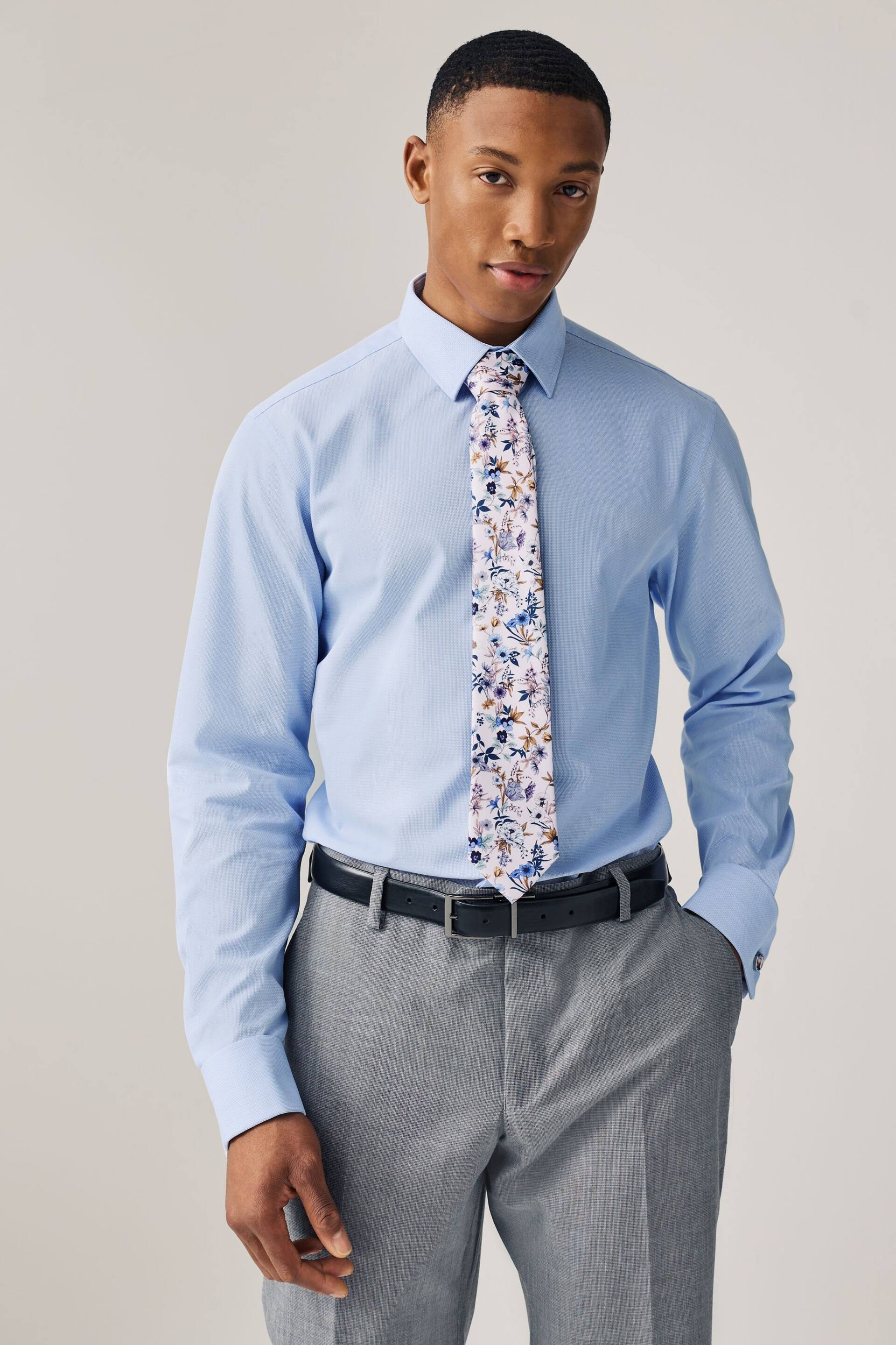 Light Blue/Light Pink Floral Occasion Shirt And Tie Pack - Image 1 of 7