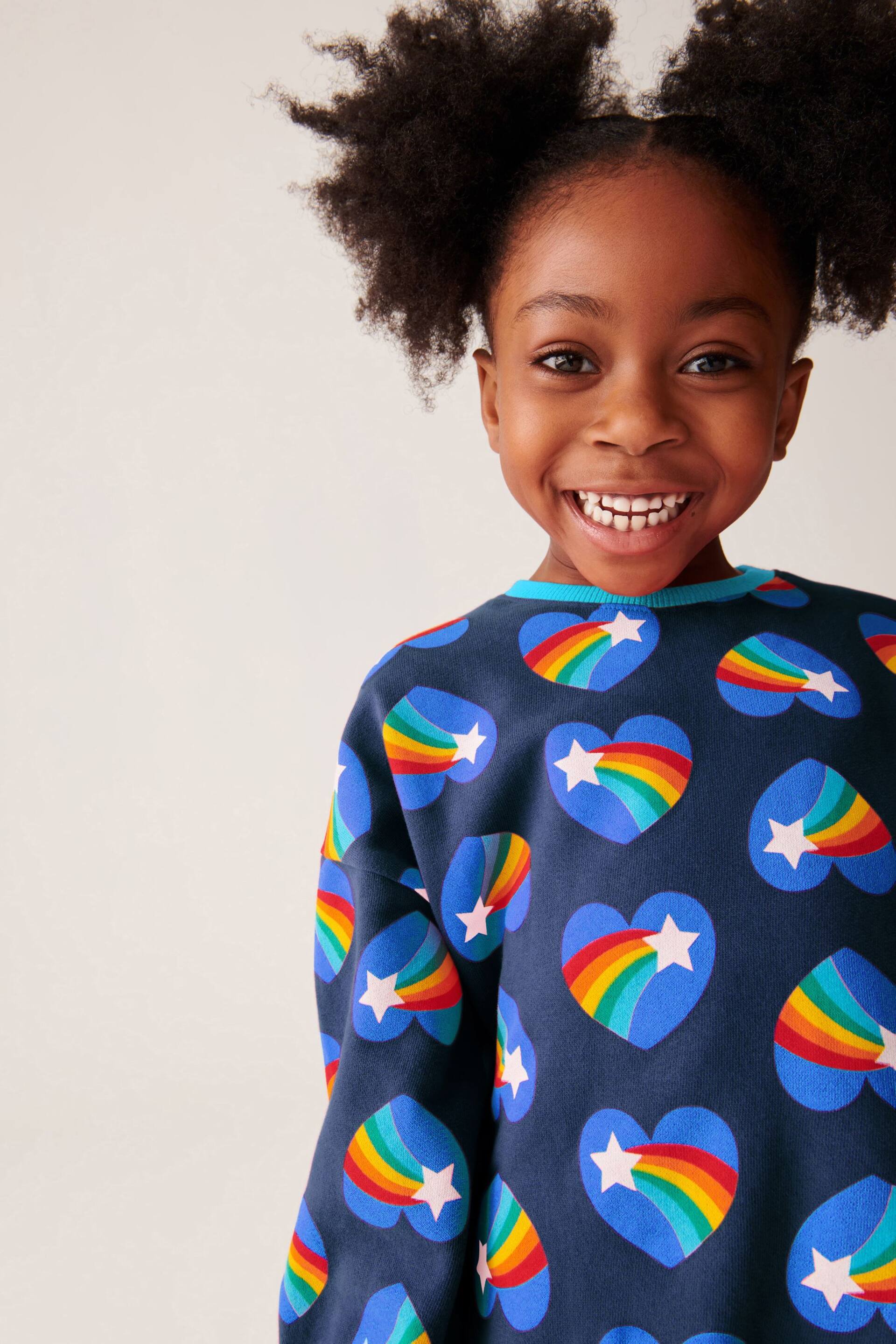 Little Bird by Jools Oliver Blue Rainbow Heart Sweat Top and Short Set - Image 3 of 7