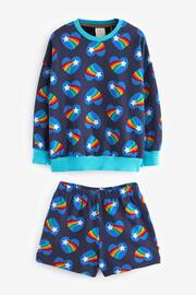 Little Bird by Jools Oliver Blue Rainbow Heart Sweat Top and Short Set - Image 4 of 7