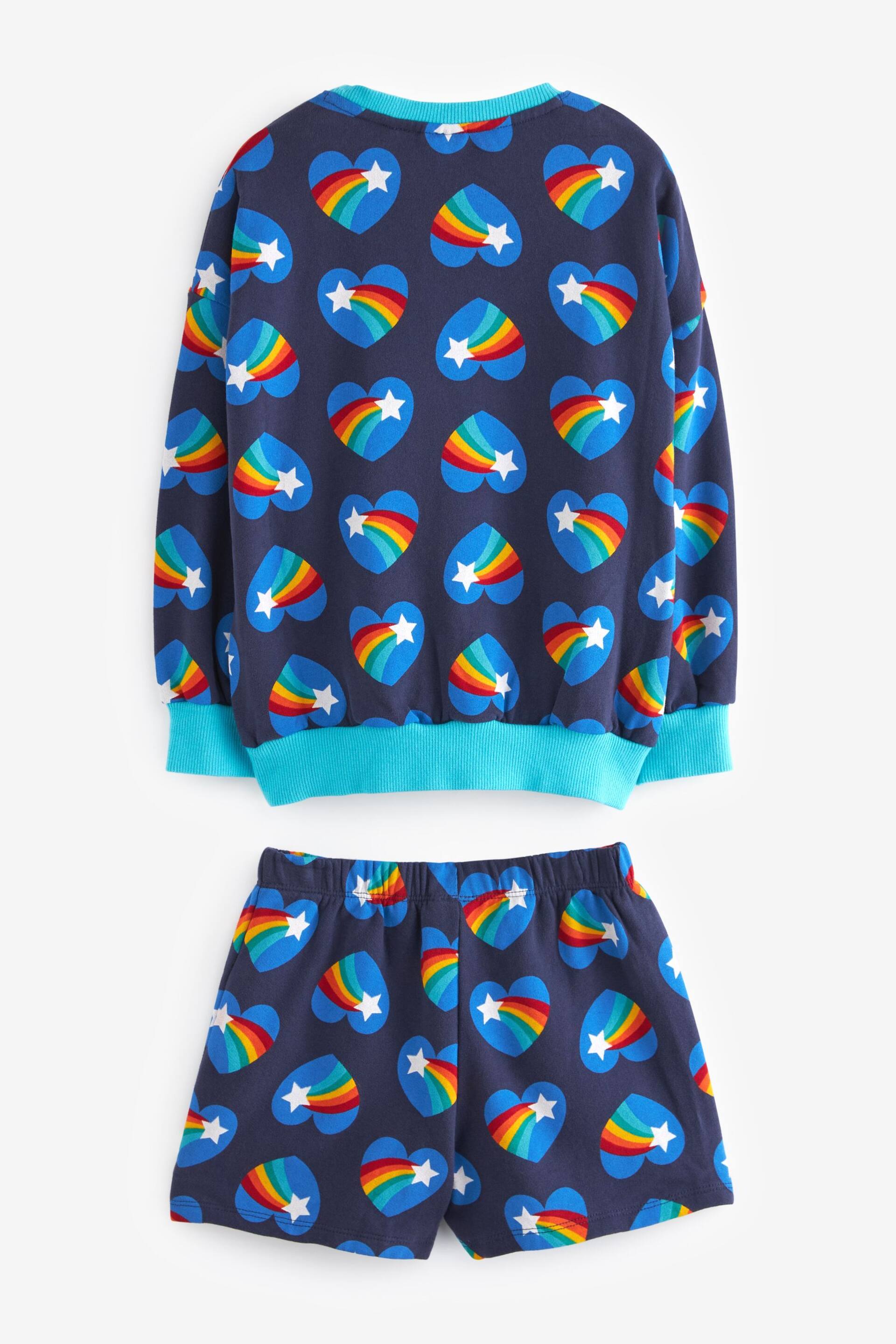 Little Bird by Jools Oliver Blue Rainbow Heart Sweat Top and Short Set - Image 5 of 7