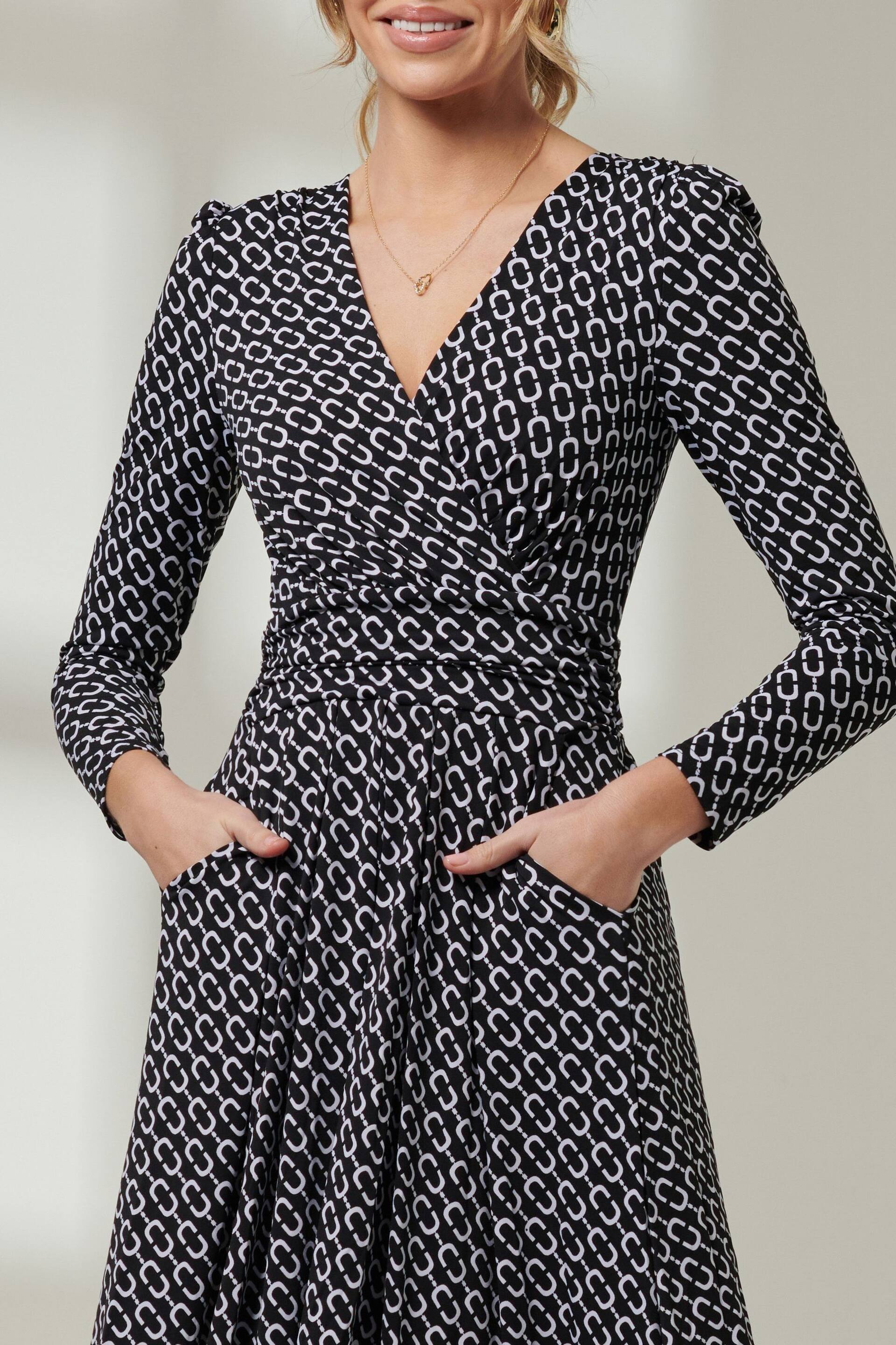 Jolie Moi Black Front Wrap V-Neck Midi Dress - Image 3 of 6
