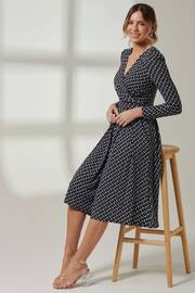 Jolie Moi Black Front Wrap V-Neck Midi Dress - Image 5 of 6