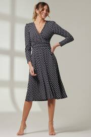 Jolie Moi Black Front Wrap V-Neck Midi Dress - Image 6 of 6
