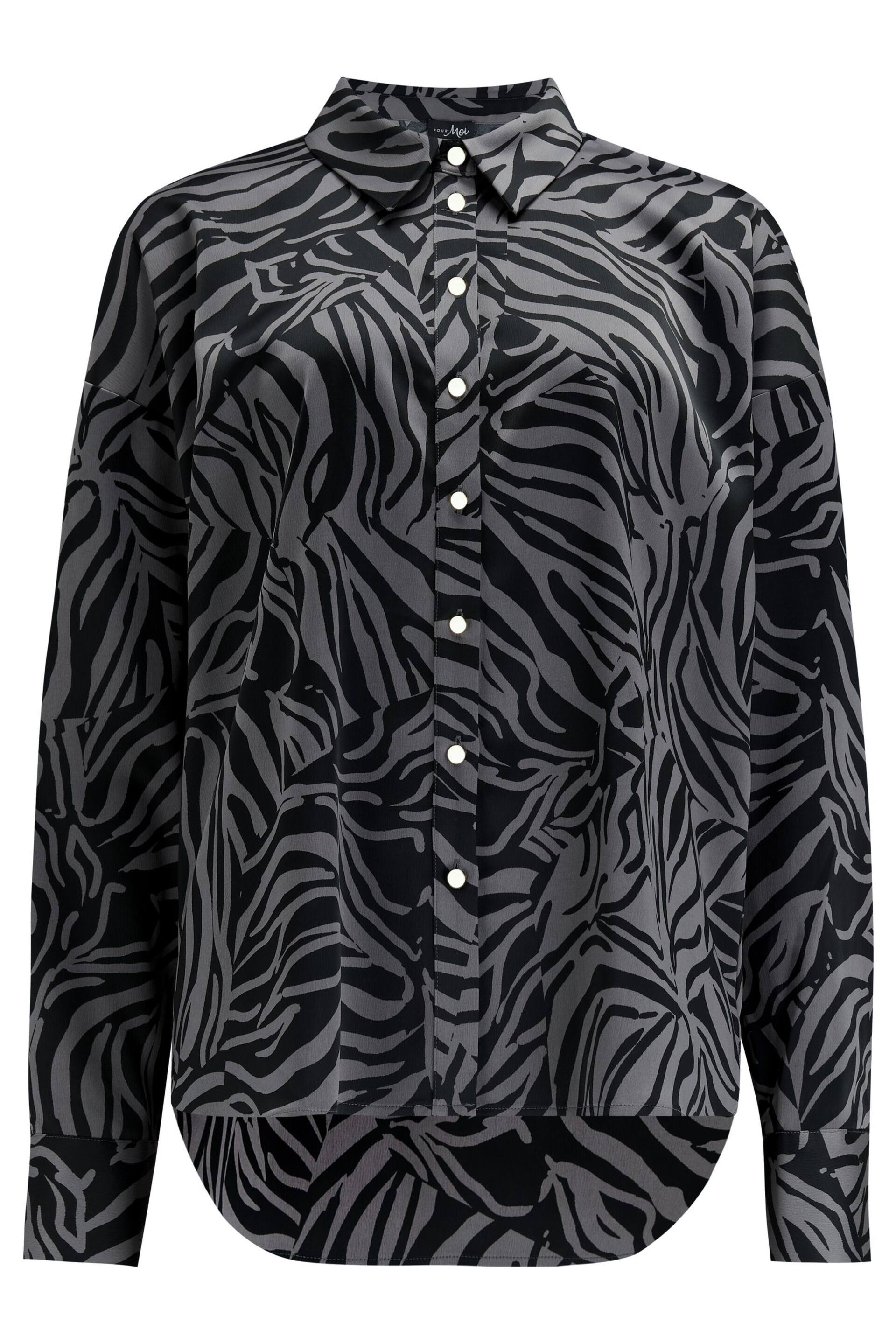 Pour Moi Black Rena Satin Oversized Long Sleeve Shirt - Image 3 of 4