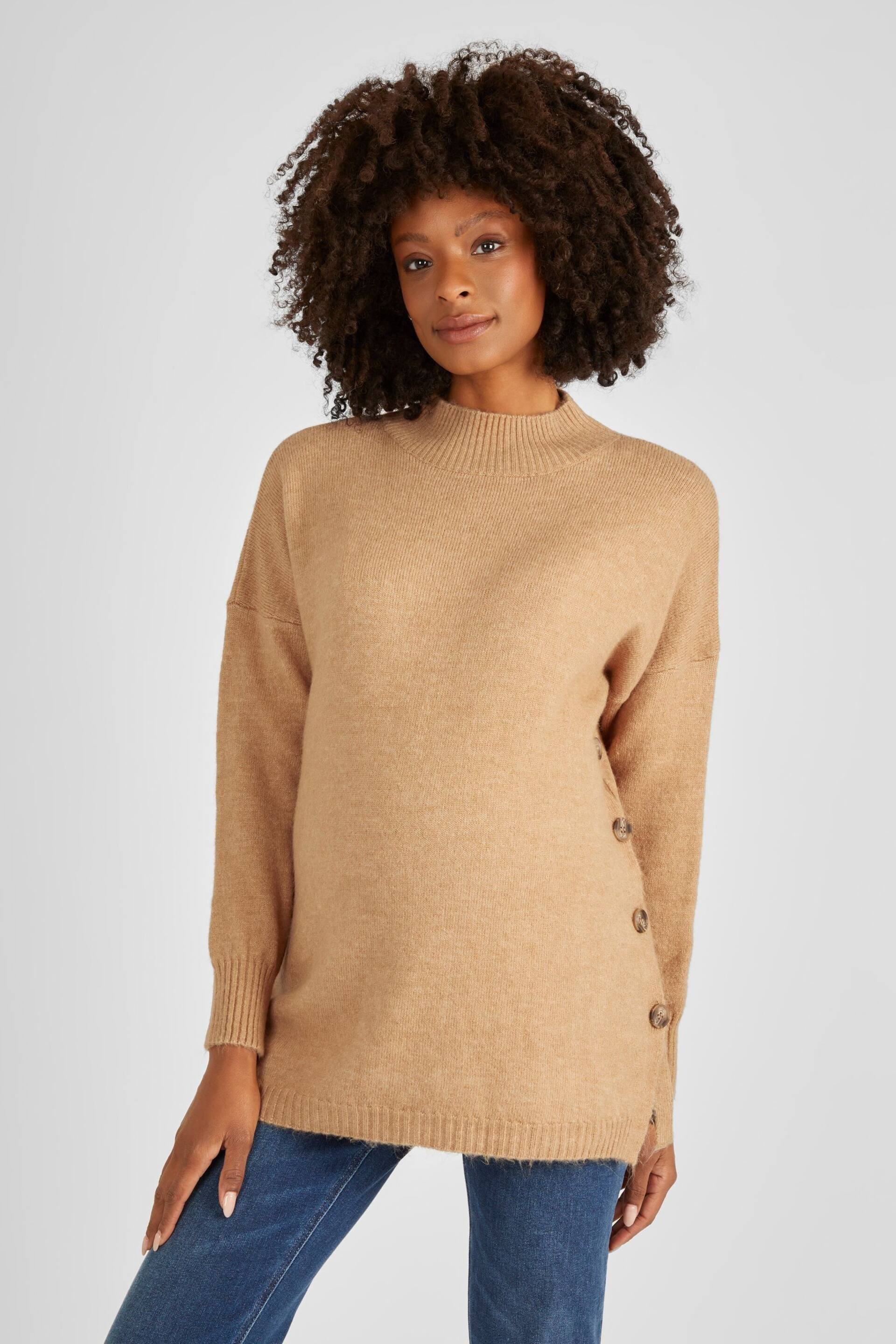 JoJo Maman Bébé Camel Turtle Neck Maternity & Nursing Jumper - Image 1 of 5