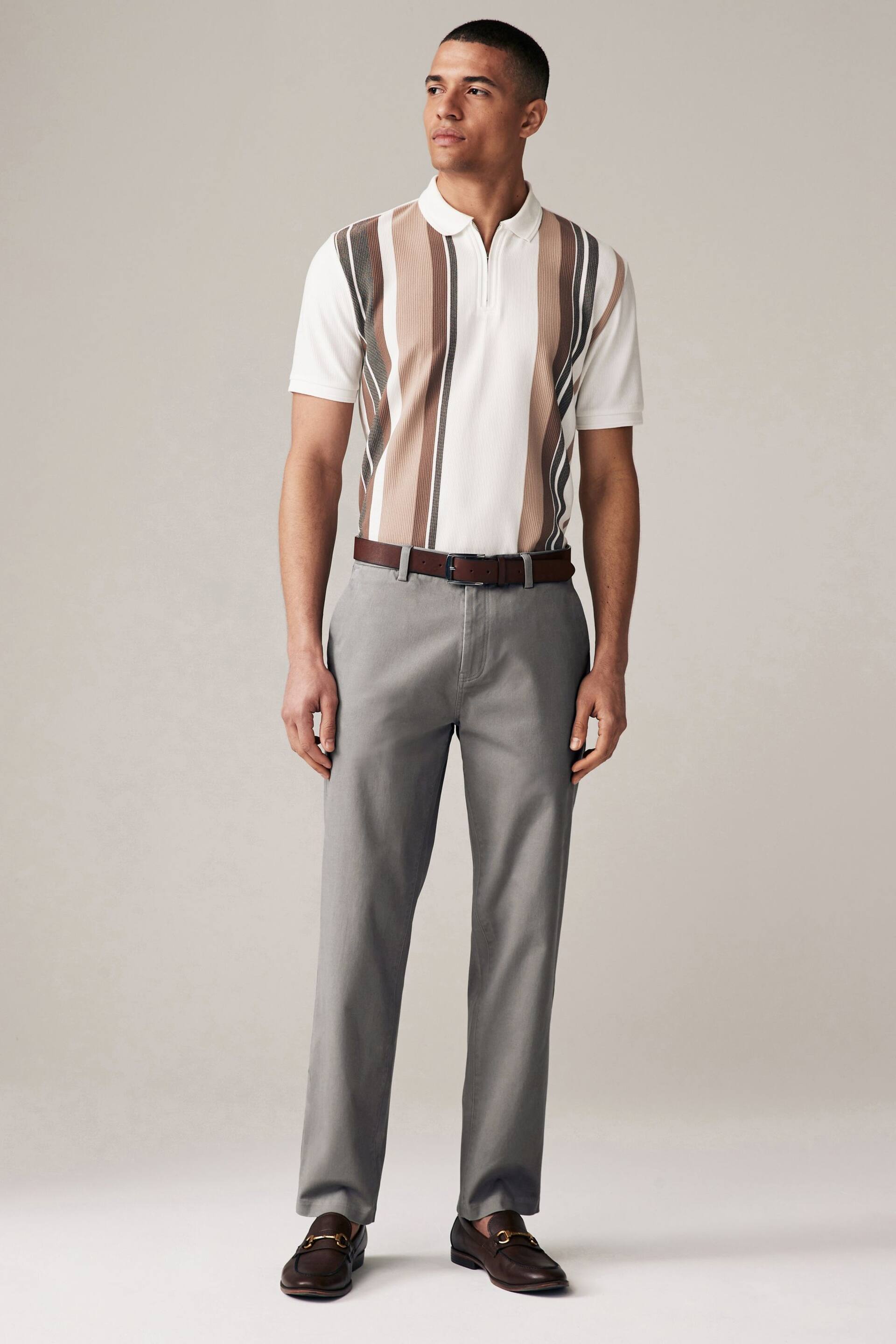 Grey Straight Fit Belted Soft Touch Chino Trousers - Image 2 of 10