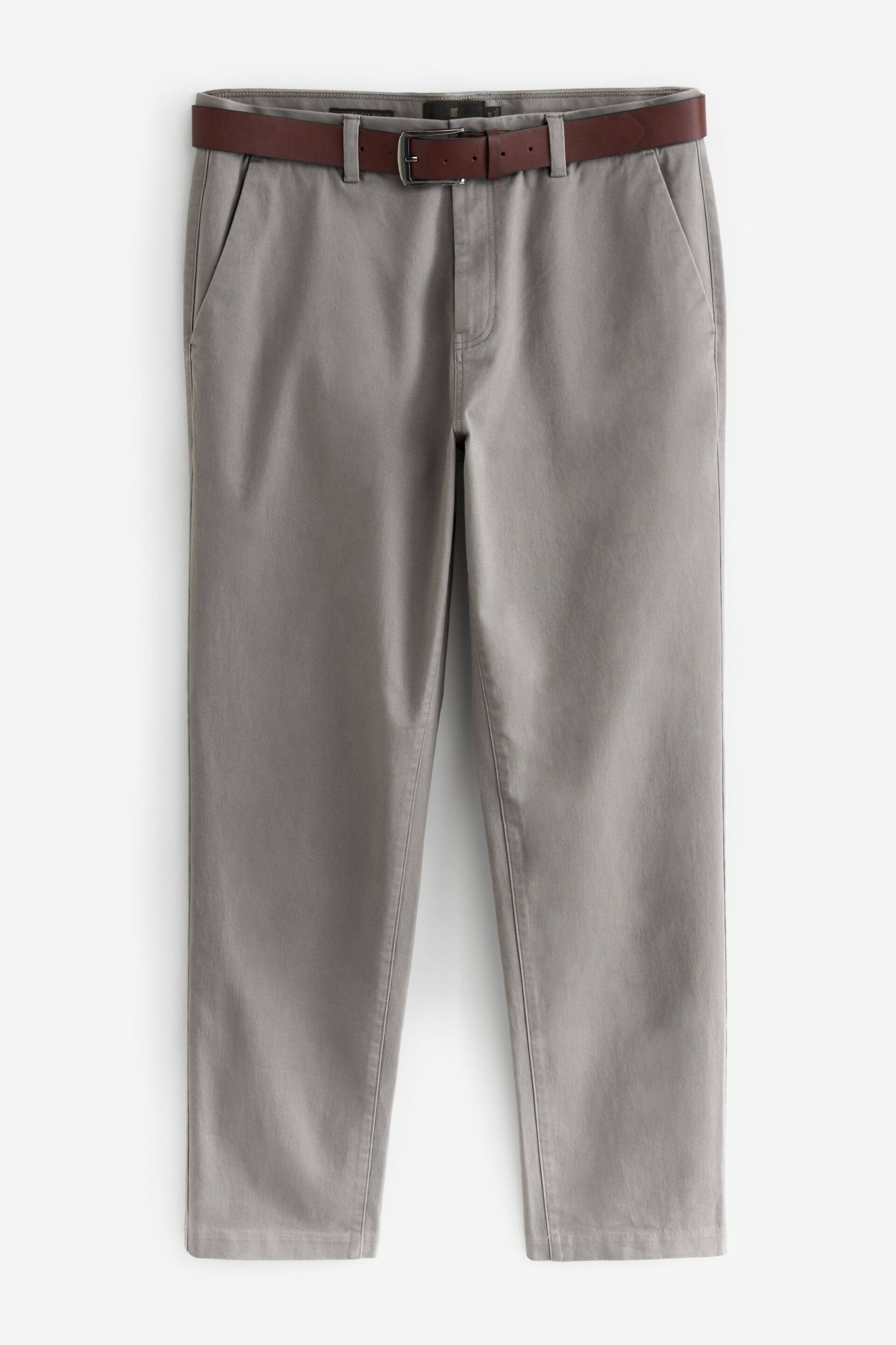 Grey Straight Fit Belted Soft Touch Chino Trousers - Image 7 of 10