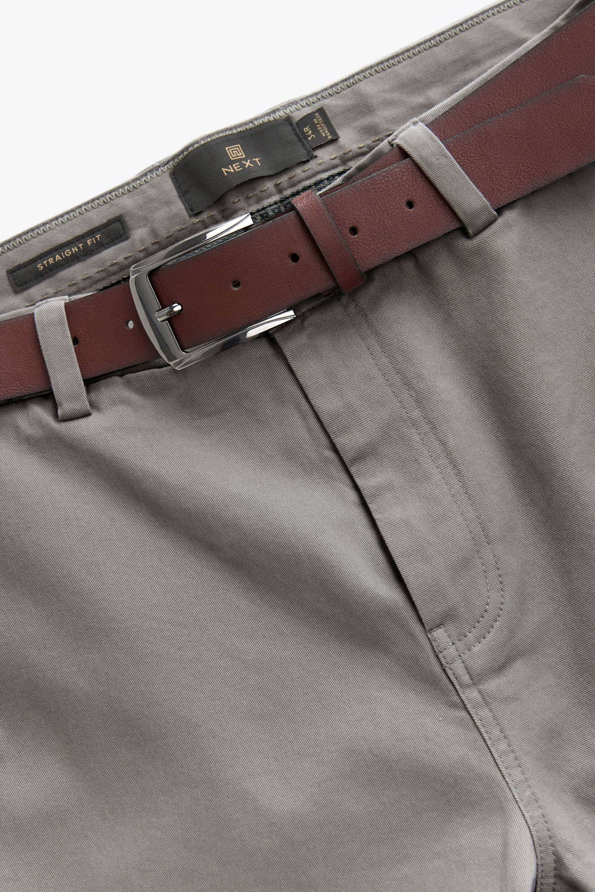 Grey Straight Fit Belted Soft Touch Chino Trousers - Image 8 of 10