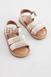 Gold Wide Fit (G) Leather Stripe Sandals - Image 1 of 5
