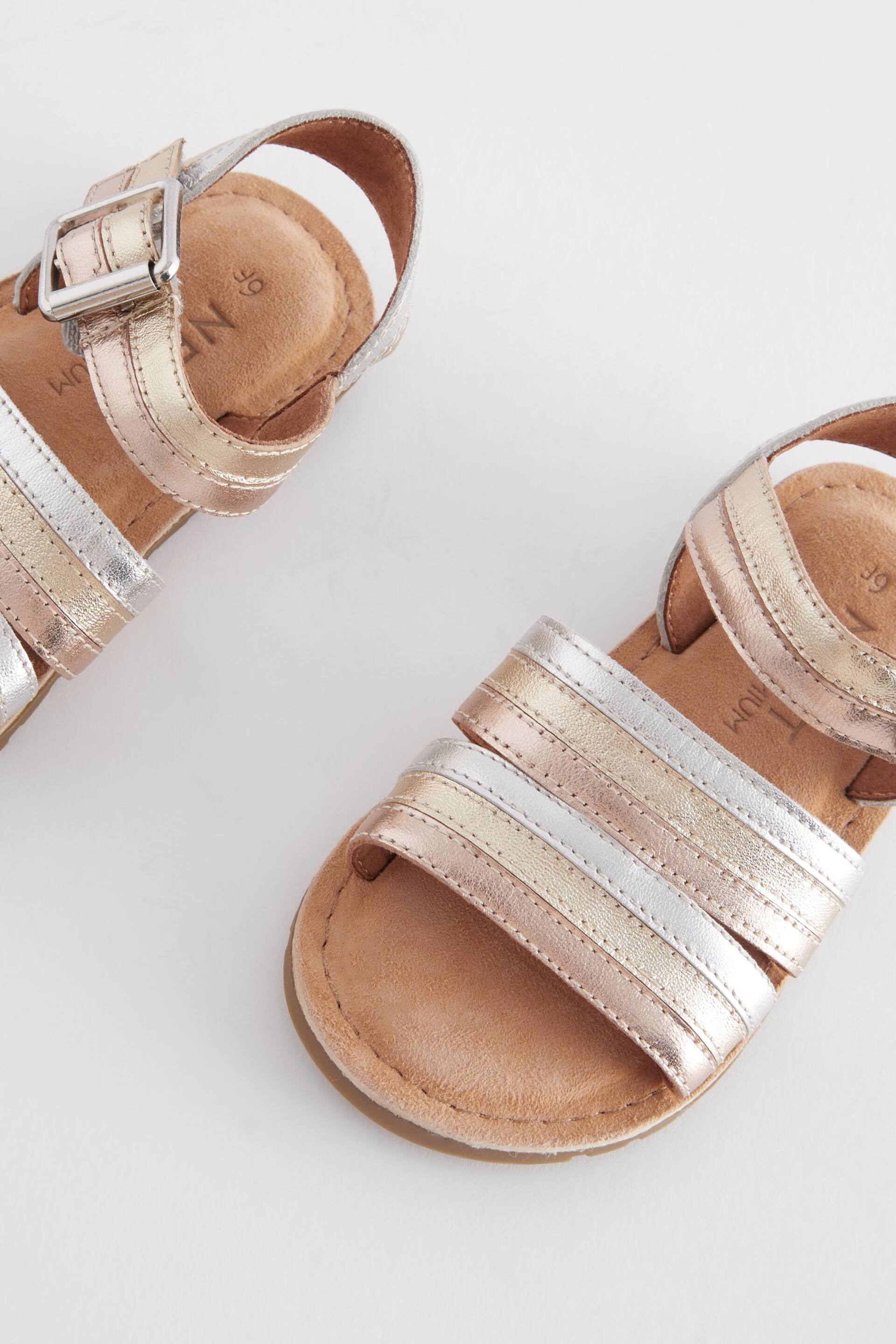 Gold Wide Fit (G) Leather Stripe Sandals - Image 3 of 5