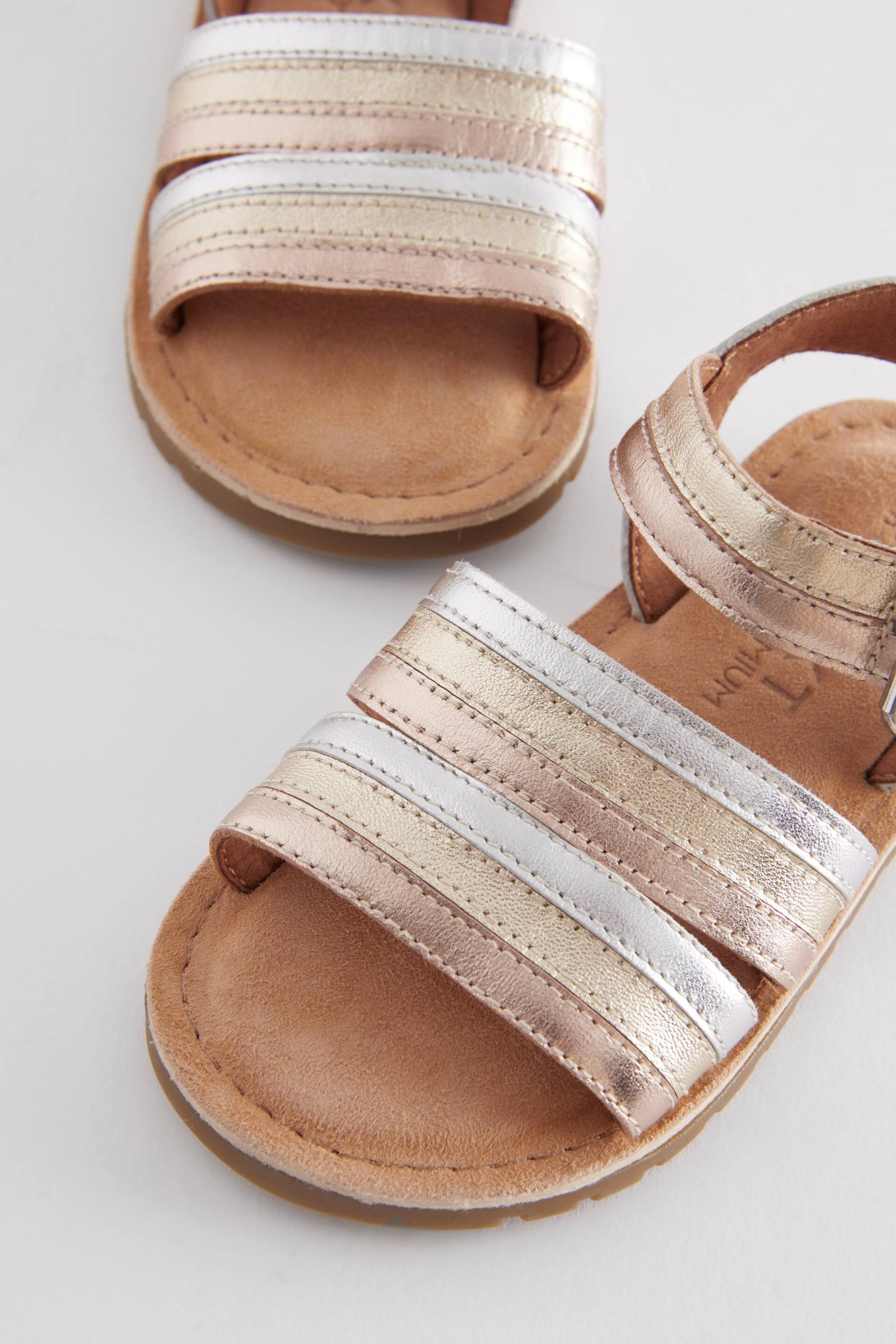 Gold Wide Fit (G) Leather Stripe Sandals - Image 4 of 5