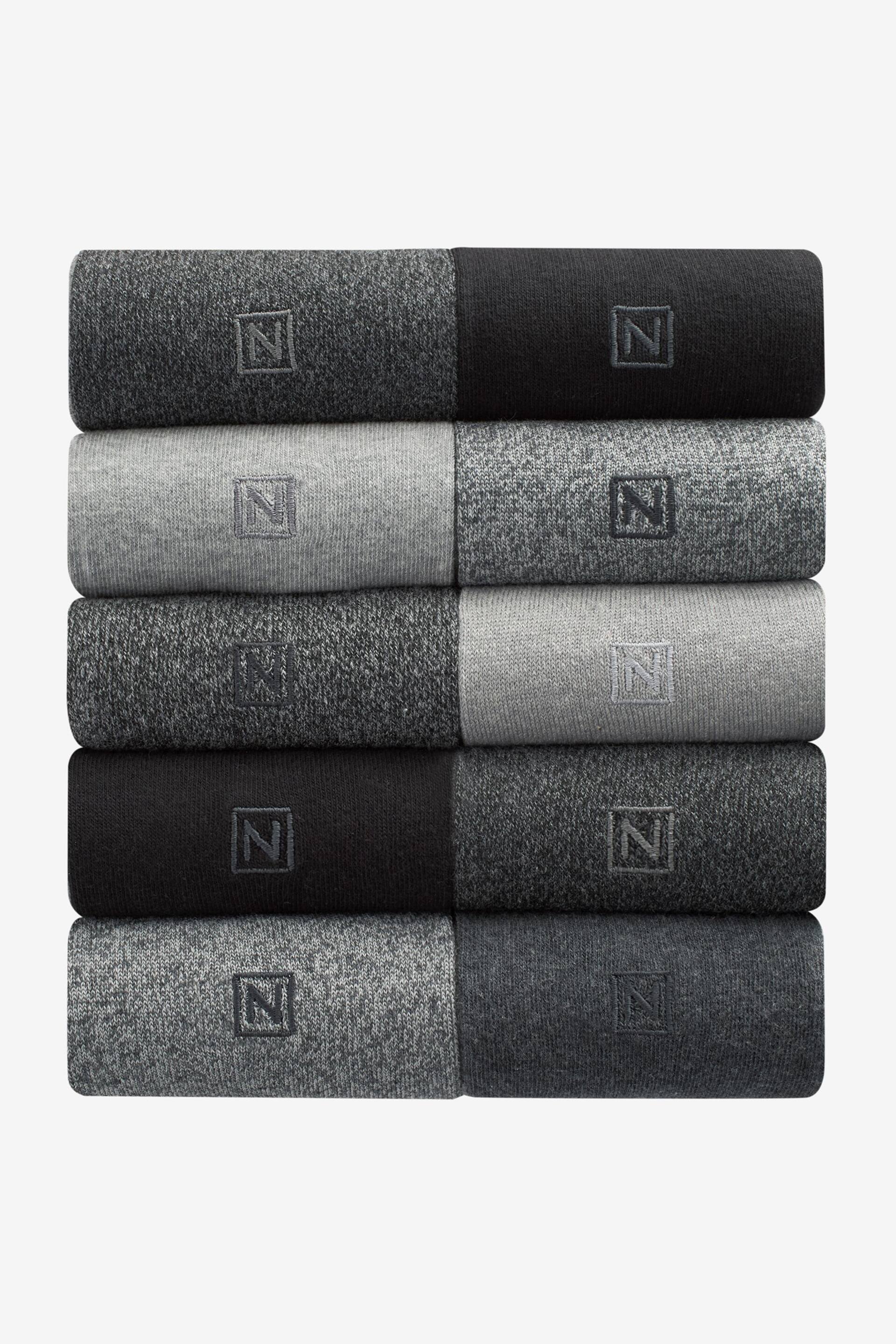 Black/Grey 10 Pack Embroidered Lasting Fresh Socks - Image 1 of 7