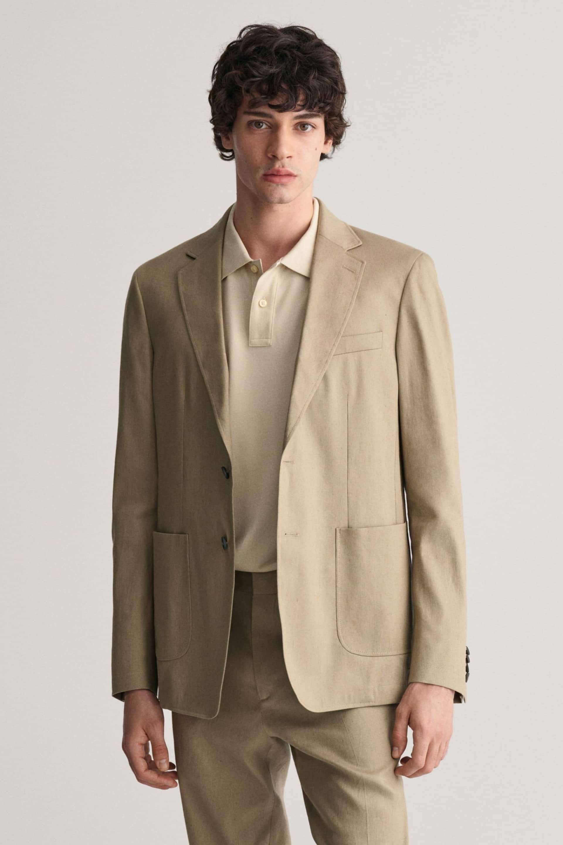 GANT Brown Slim Fit Cotton Linen Blazer - Image 1 of 6