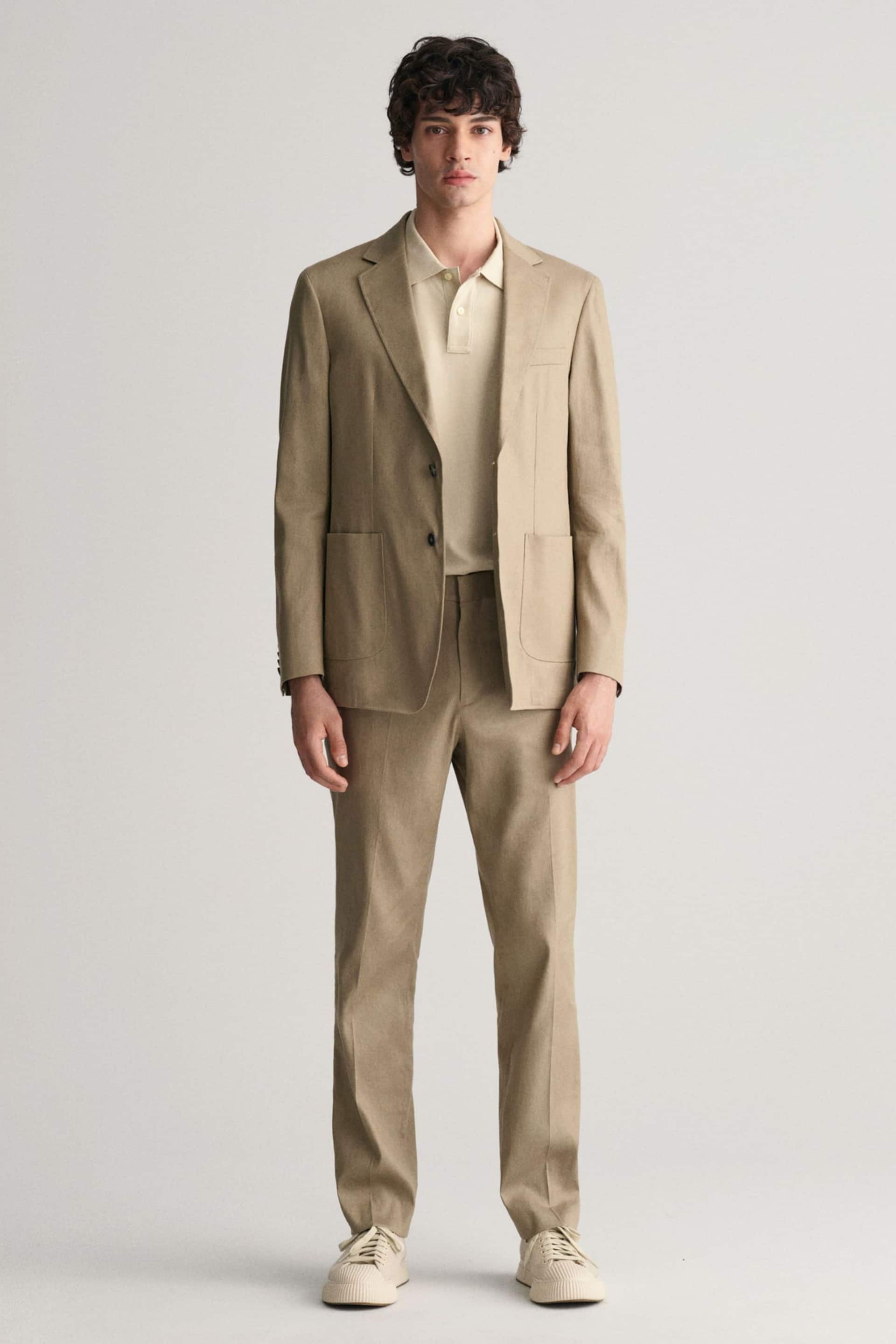 GANT Brown Slim Fit Cotton Linen Blazer - Image 3 of 6