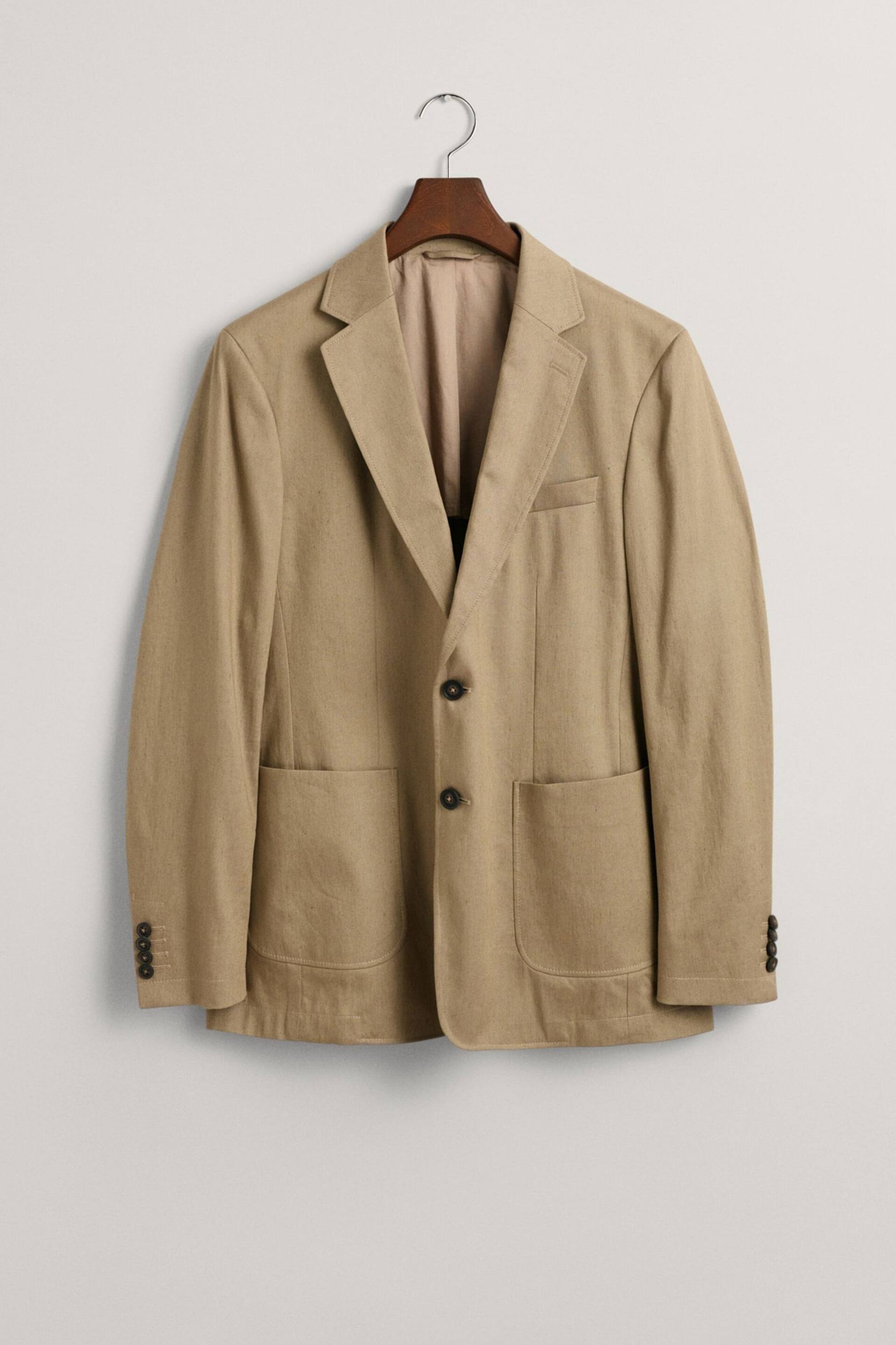 GANT Brown Slim Fit Cotton Linen Blazer - Image 6 of 6