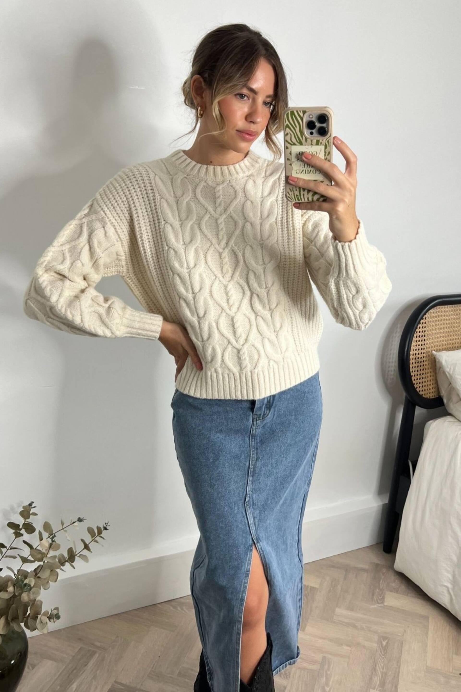 Style Cheat Cream Juniper Cable Knit Jumper - Image 1 of 4