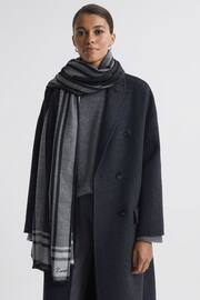 Reiss Black/White Clara Checked Embroidered Scarf - Image 2 of 4