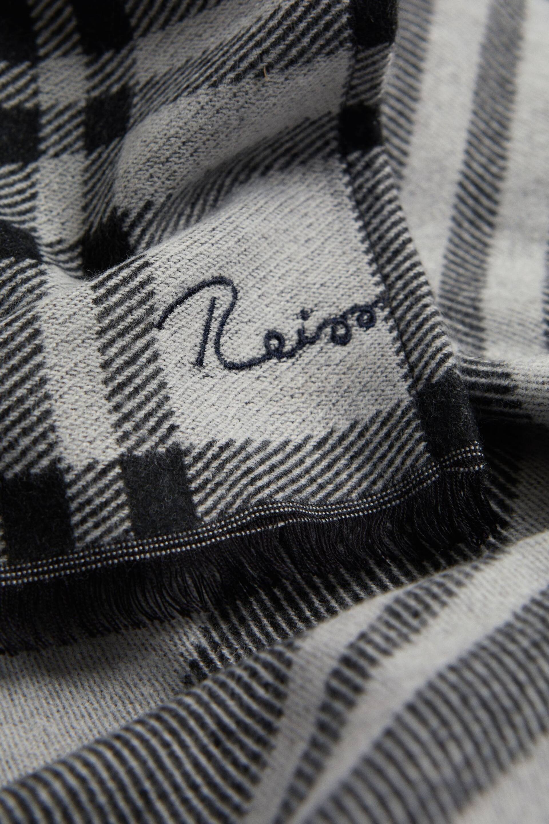 Reiss Black/White Clara Checked Embroidered Scarf - Image 4 of 4