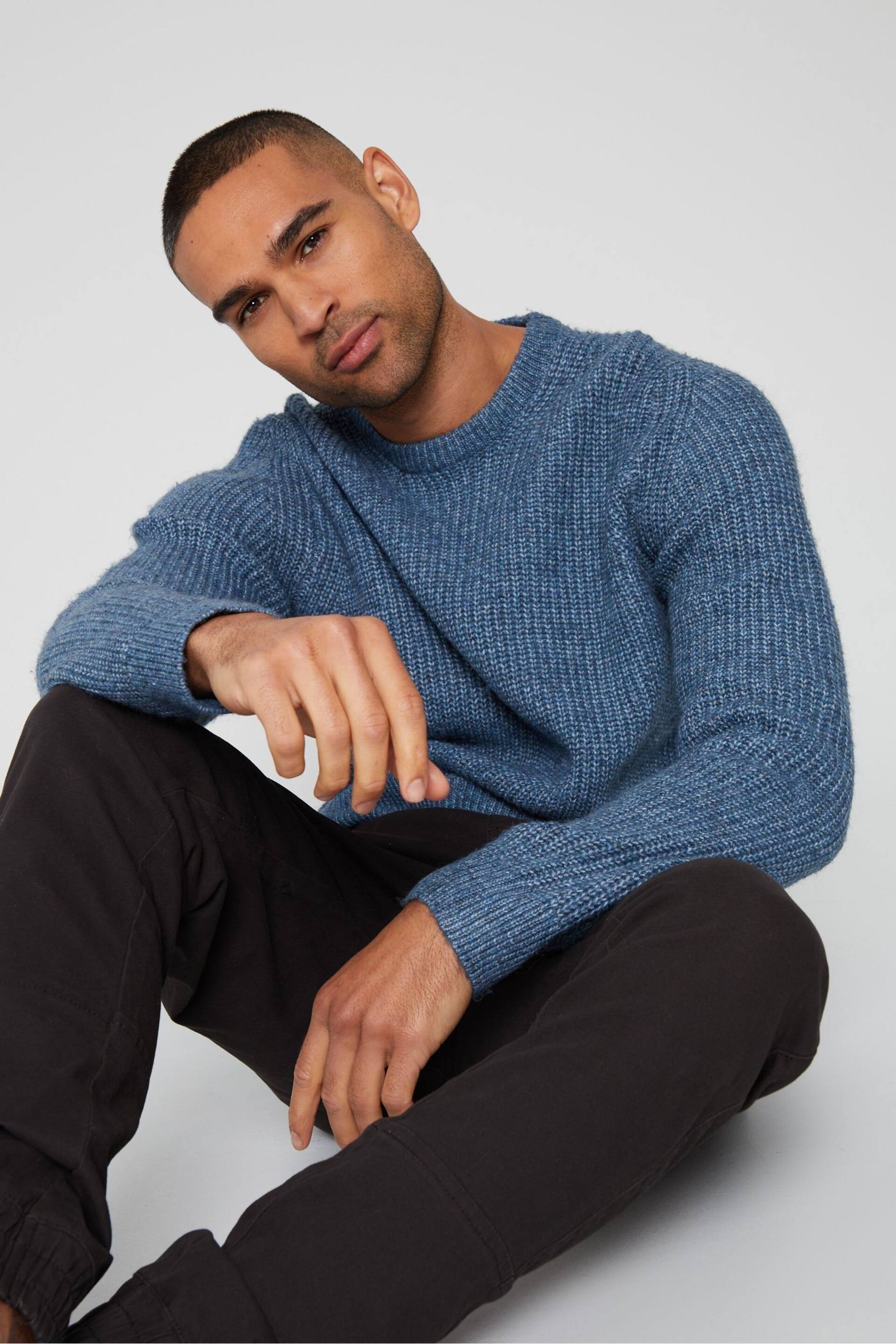 Threadbare Blue Crew Neck Knitted Jumper - Image 1 of 4