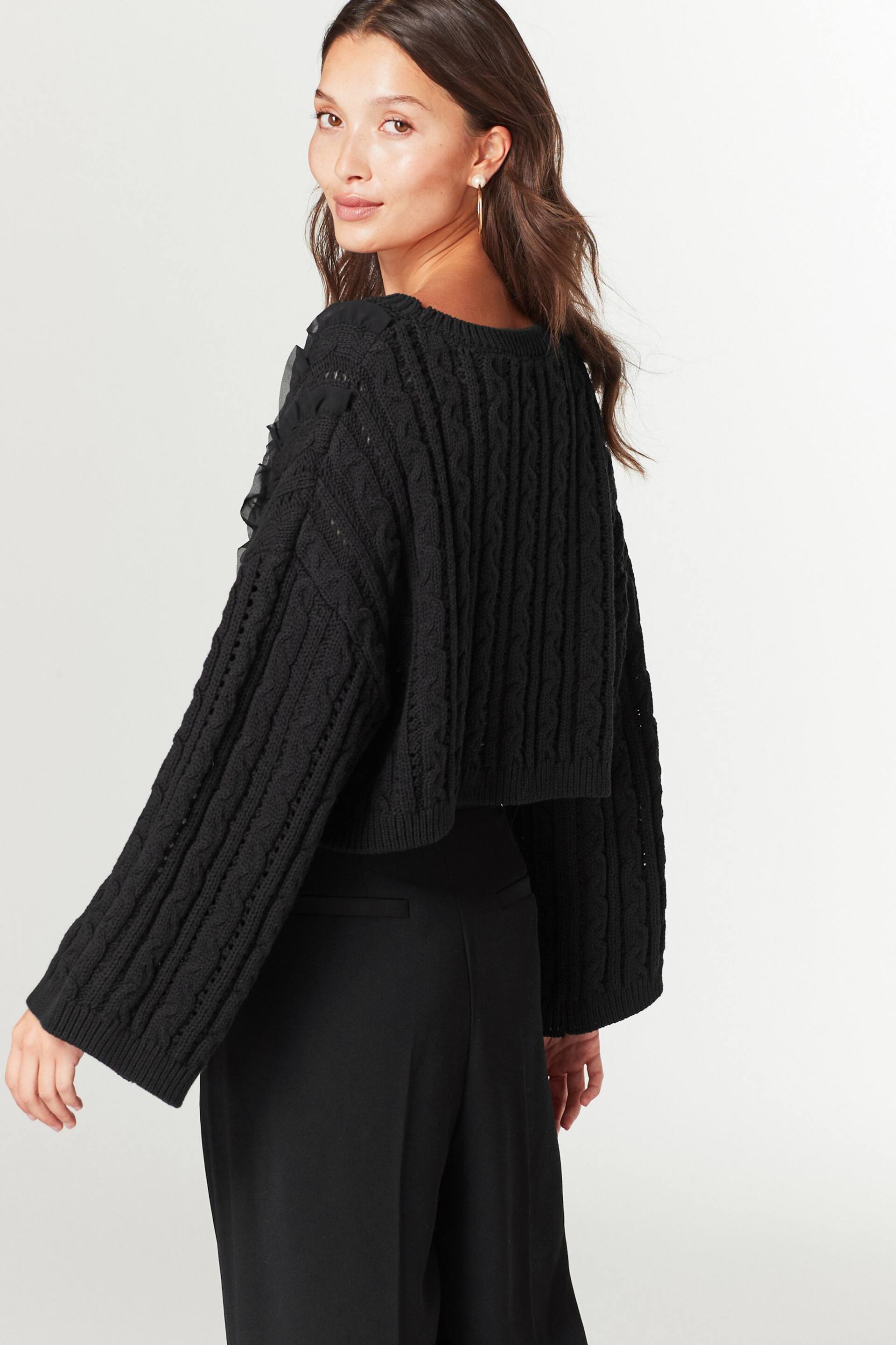 Black Ruffle Cable Long Sleeve Jumper - Image 3 of 6