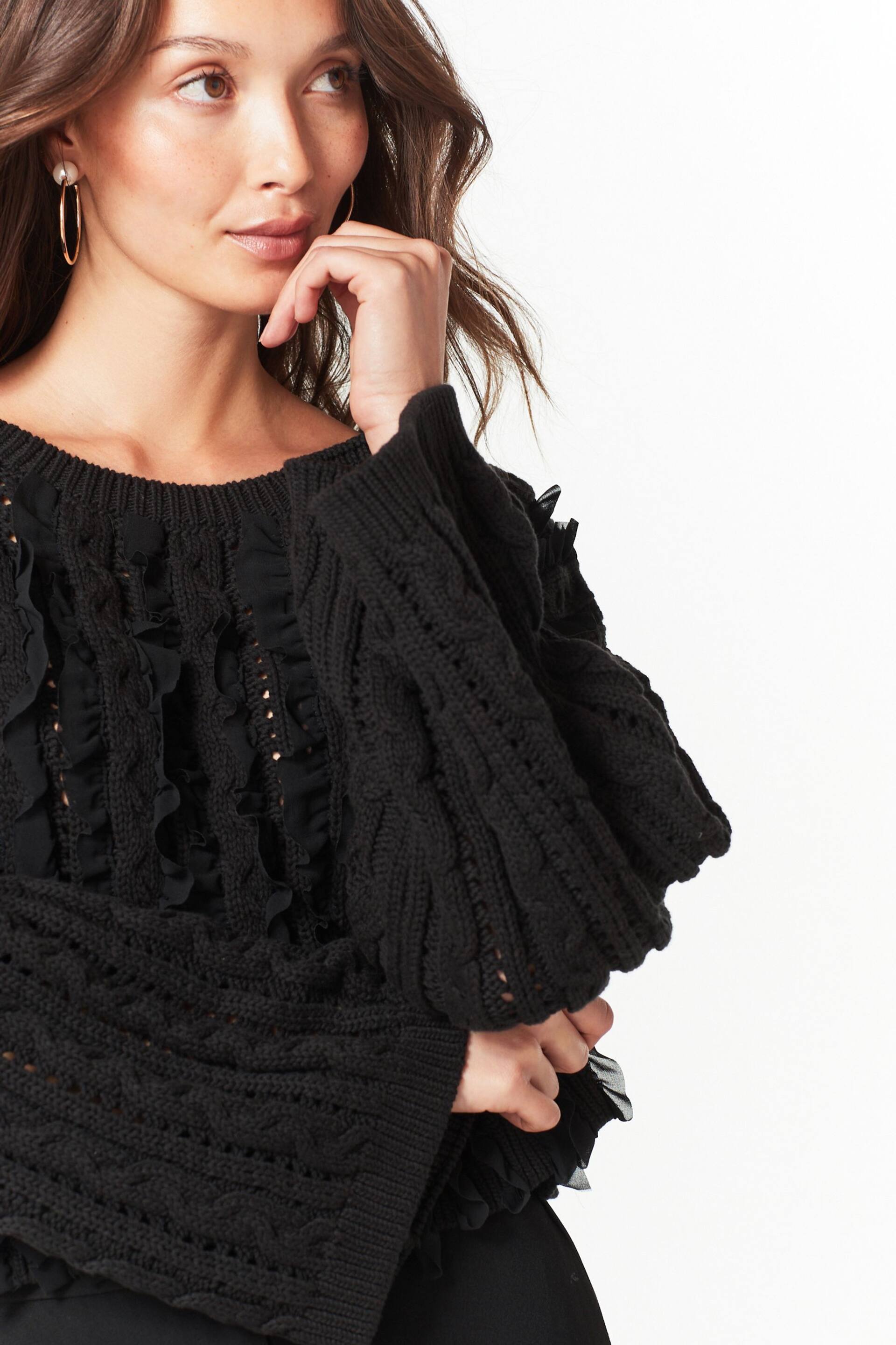 Black Ruffle Cable Long Sleeve Jumper - Image 4 of 6