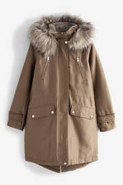 Fawn Brown Longline Shower Resistant Cotton Blend Padded Parka - Image 7 of 12