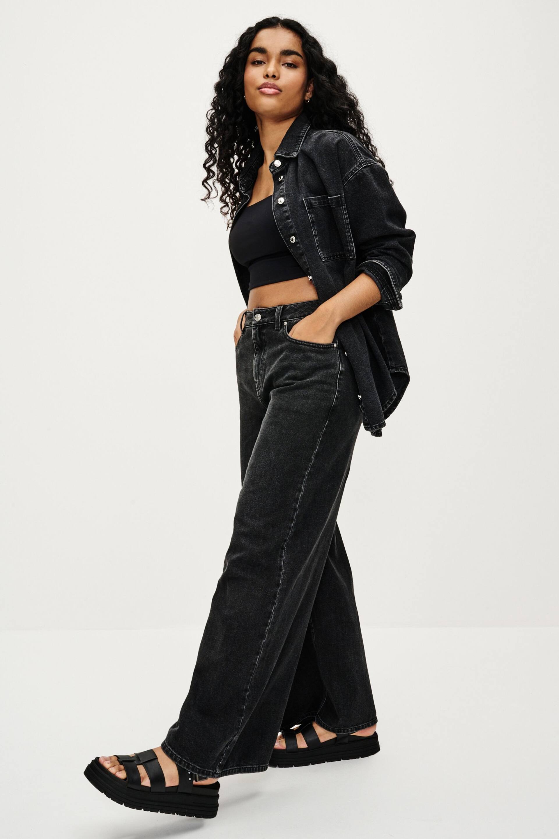 Washed Black Wide Leg Jeans - Image 2 of 6