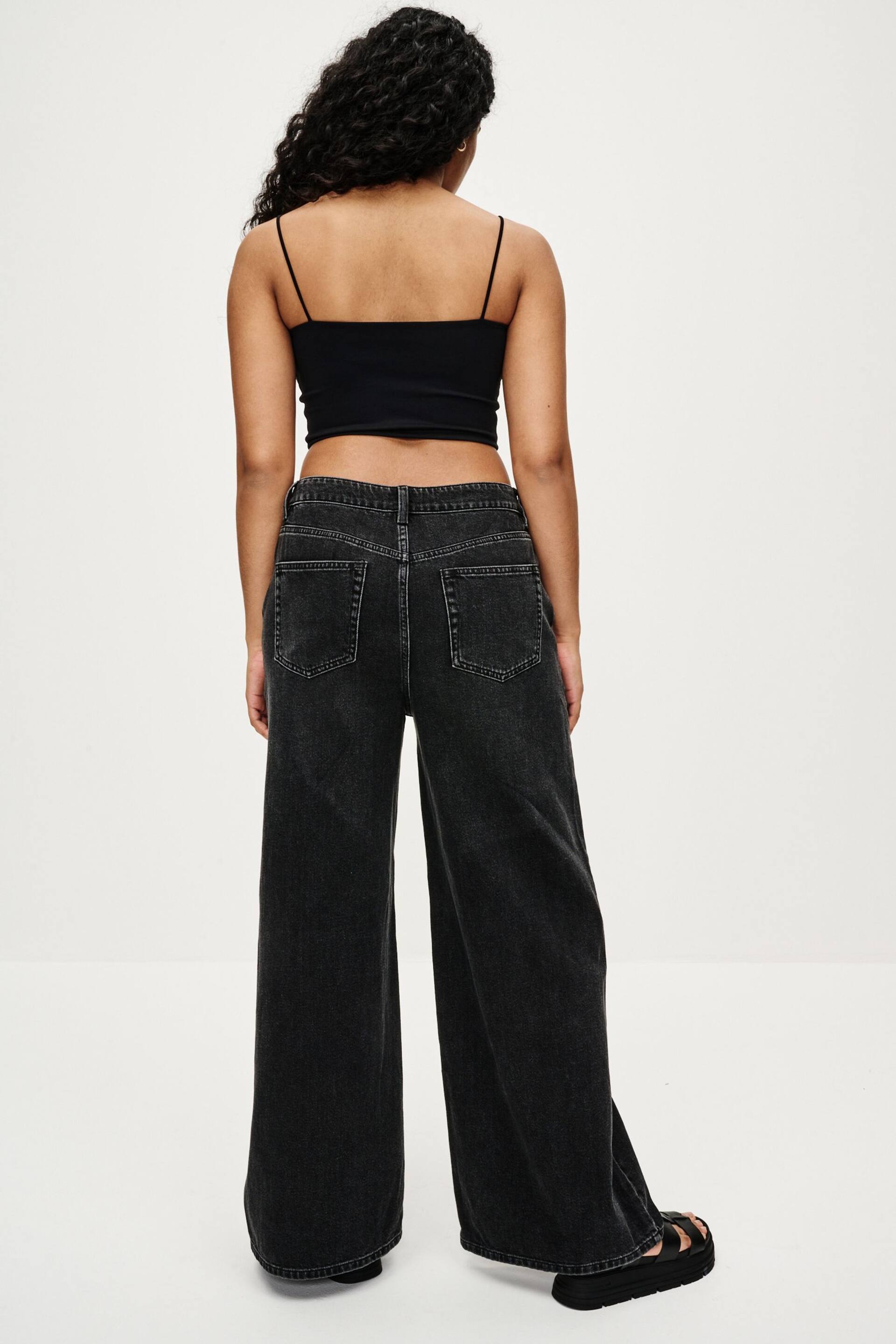 Washed Black Wide Leg Jeans - Image 3 of 6