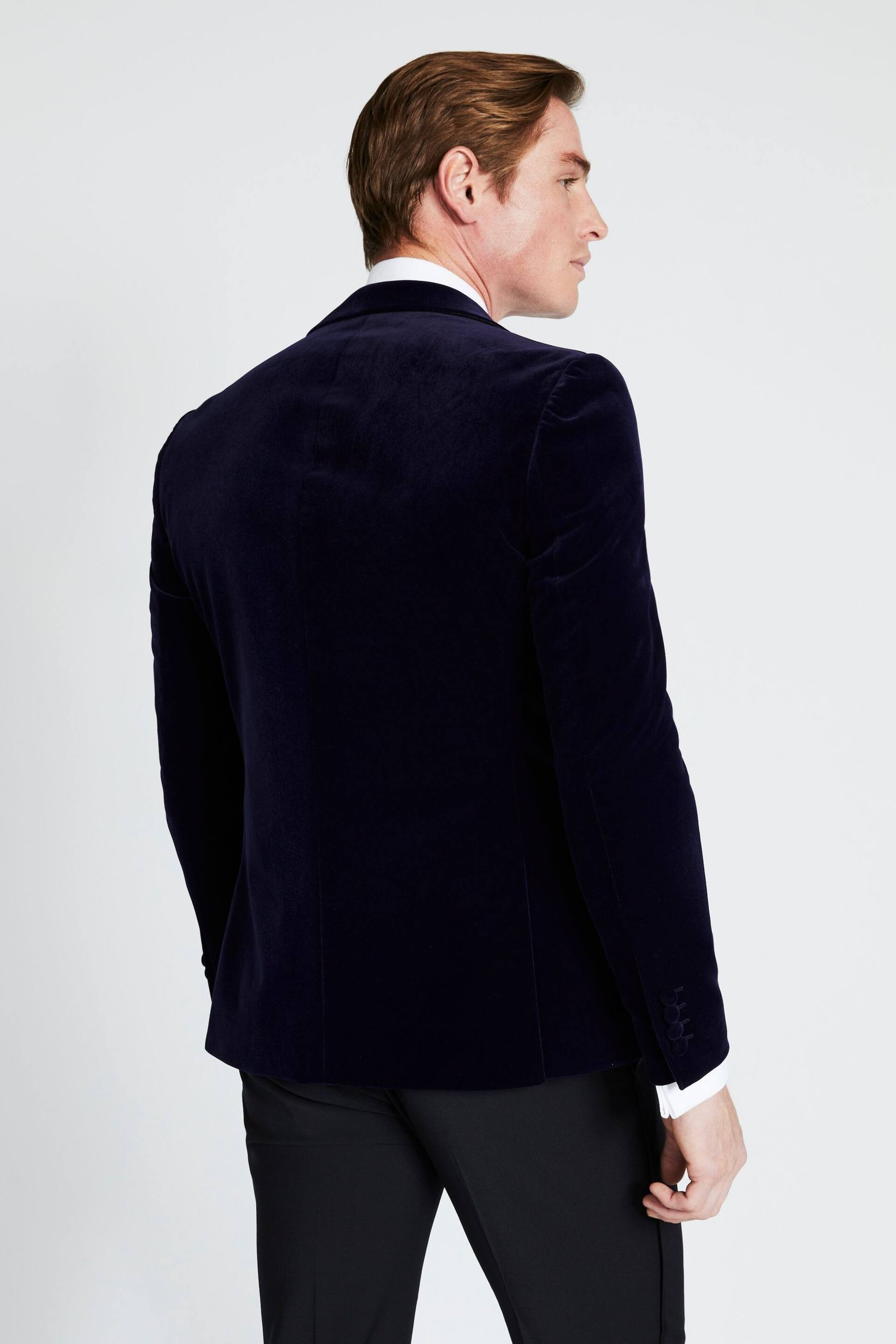 MOSS Skinny Fit Blue Velvet Dress Suit: Jacket - Image 3 of 4