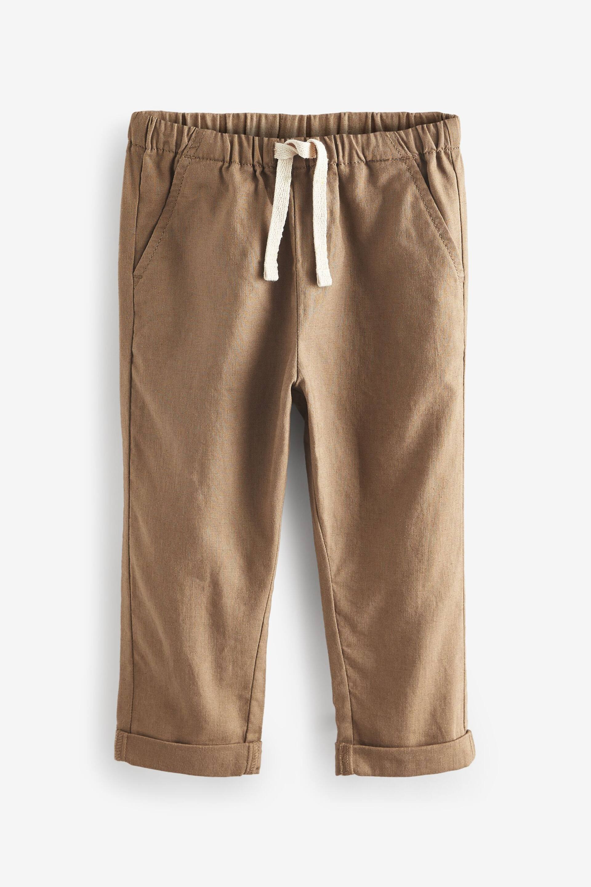 Navy/Tan 2 Pack Linen Blend Pull On Trousers (3mths-7yrs) - Image 3 of 5